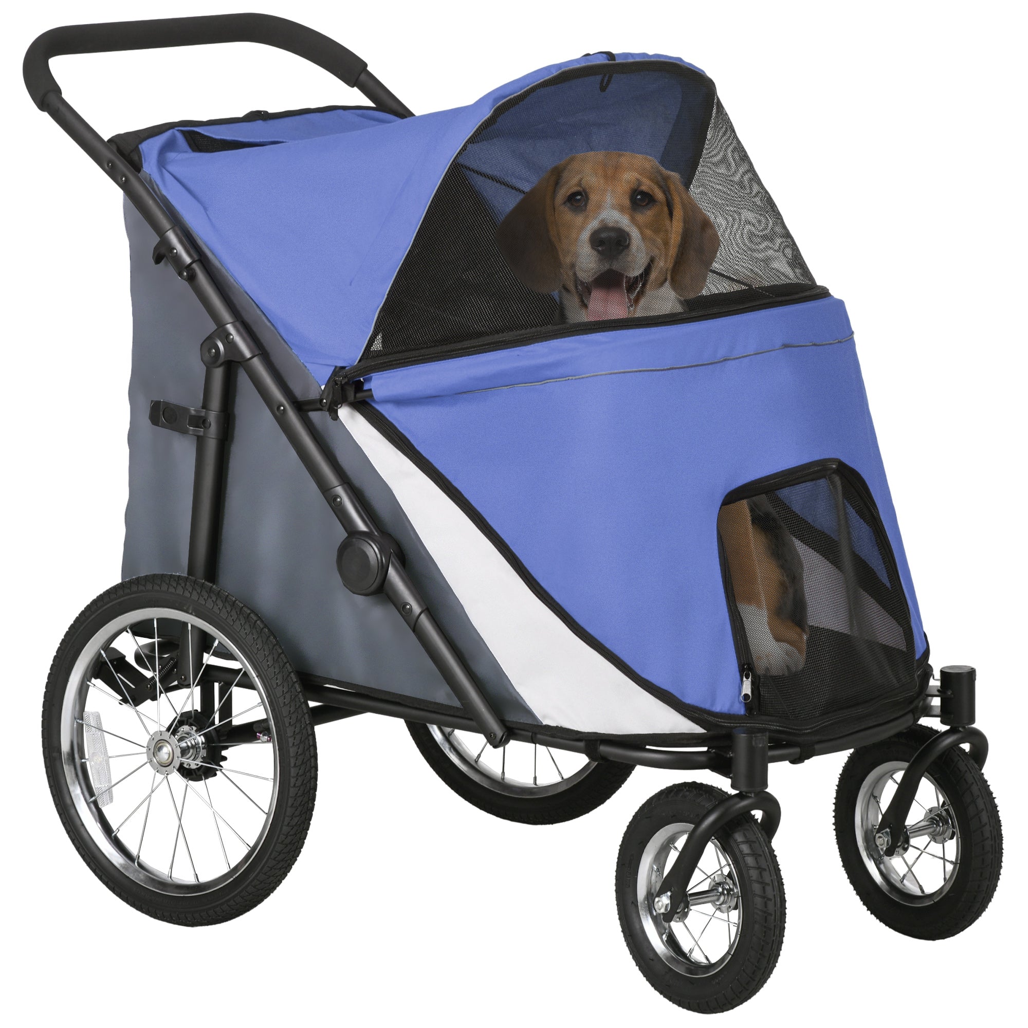 PawHut Dog Stroller for Medium and Large Dogs and Cats, Easy Fold Pet Stroller with Washable Cushion, Storage Bags, Safety Leash for Outdoor, Blue