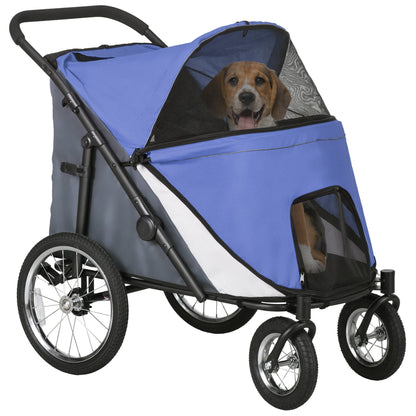 PawHut Dog Stroller for Medium and Large Dogs and Cats, Easy Fold Pet Stroller with Washable Cushion, Storage Bags, Safety Leash for Outdoor, Blue