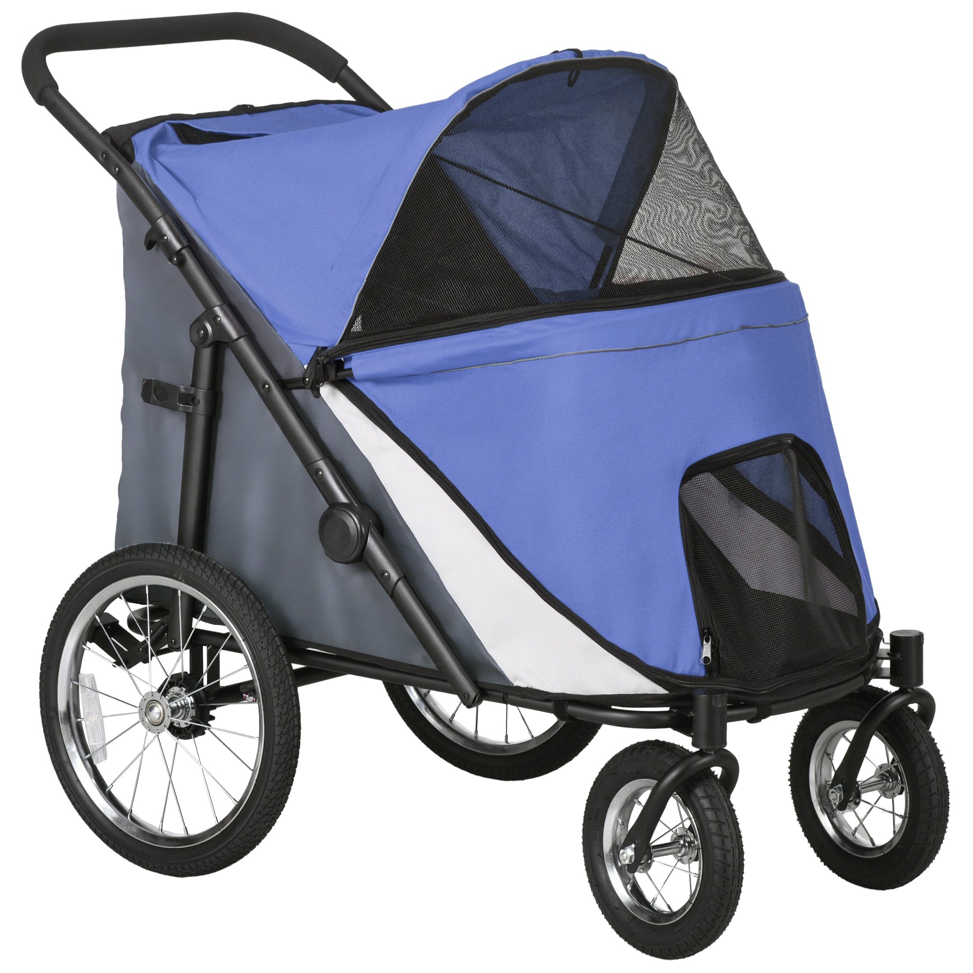 PawHut Dog Stroller for Medium and Large Dogs and Cats, Easy Fold Pet Stroller with Washable Cushion, Storage Bags, Safety Leash for Outdoor, Blue