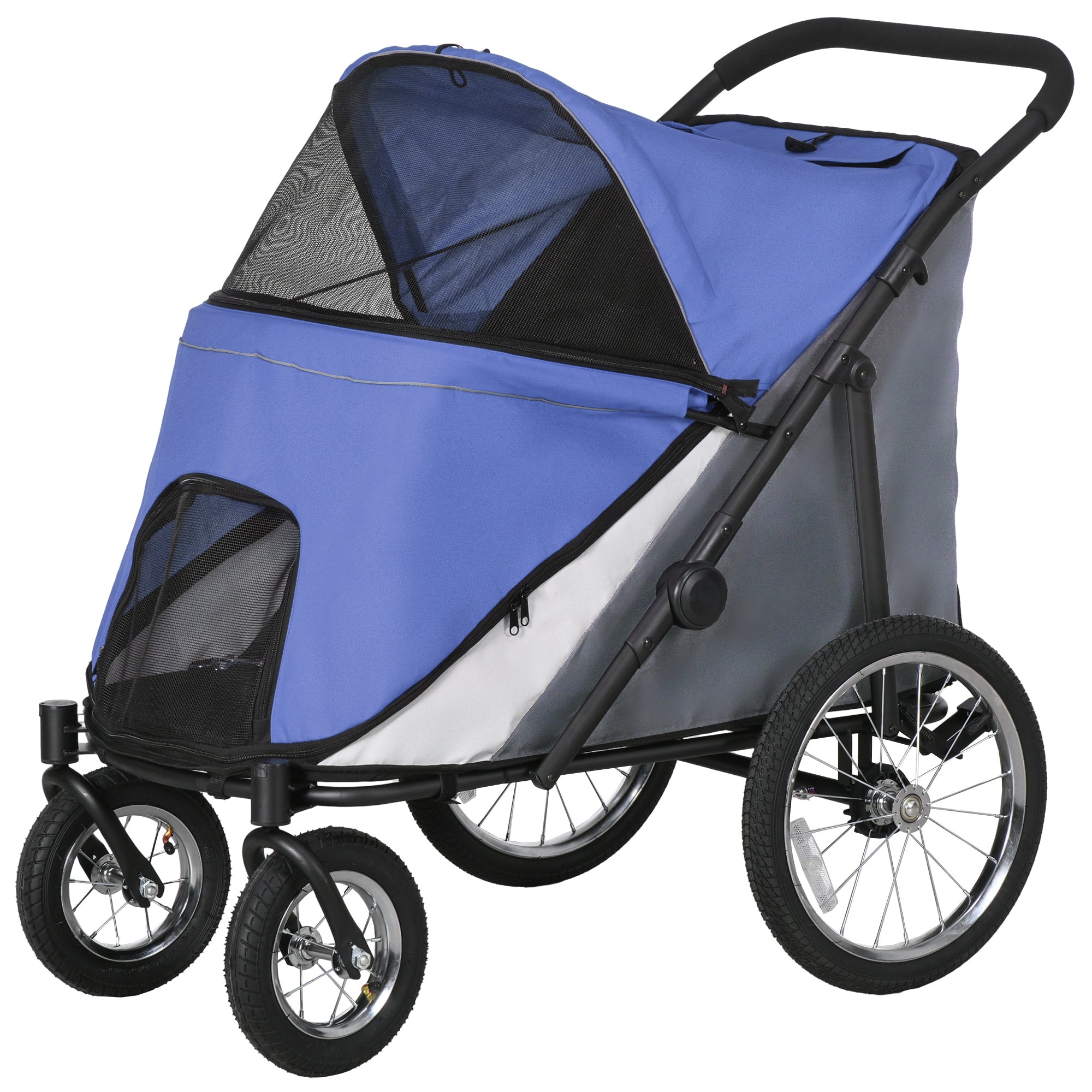 PawHut Dog Stroller for Medium and Large Dogs and Cats, Easy Fold Pet Stroller with Washable Cushion, Storage Bags, Safety Leash for Outdoor, Blue