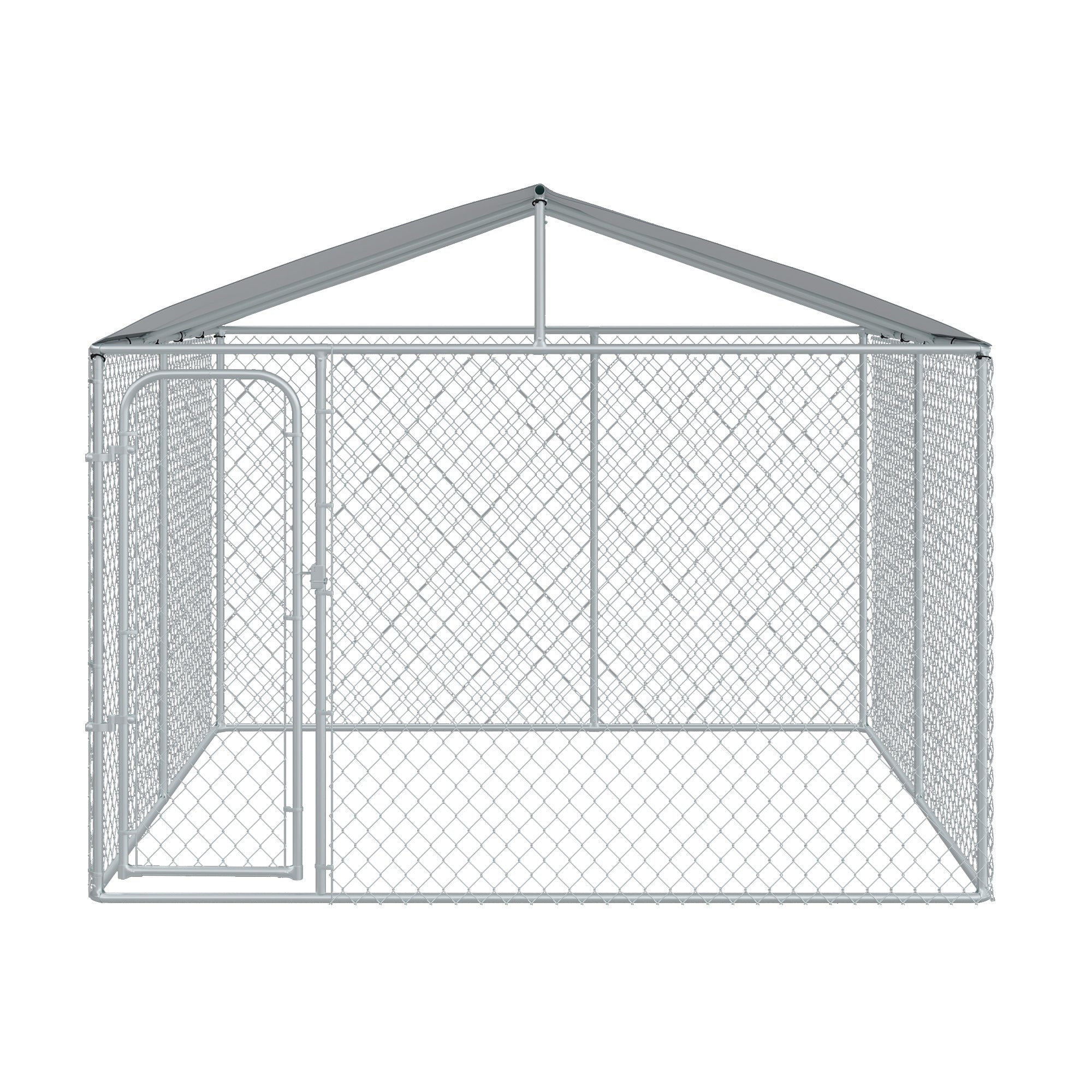 PawHut 9.8' x 9.8' x 7.7' Dog Kennel, Outdoor Dog Run with Waterproof, UV Resistant Roof, Lockable Door for Large-Sized Dogs, Silver