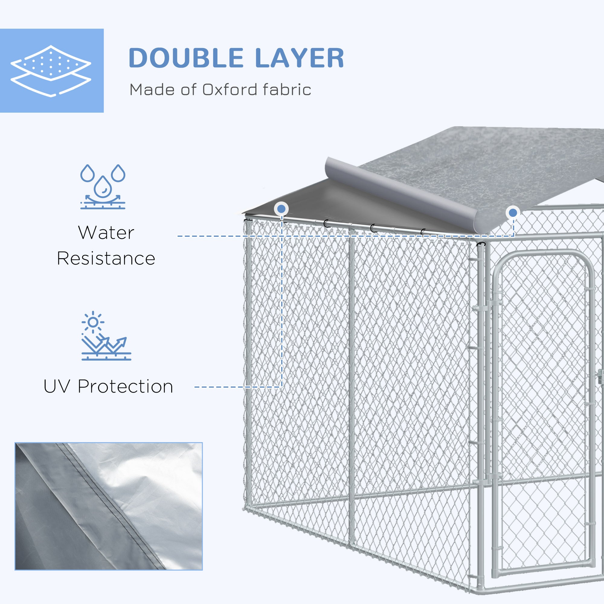 PawHut 10'Lx10'Wx6'H Large Outdoor Dog Kennel Playpen Galvanized Pet Exercise House Cage with Canopy Roof, Silver