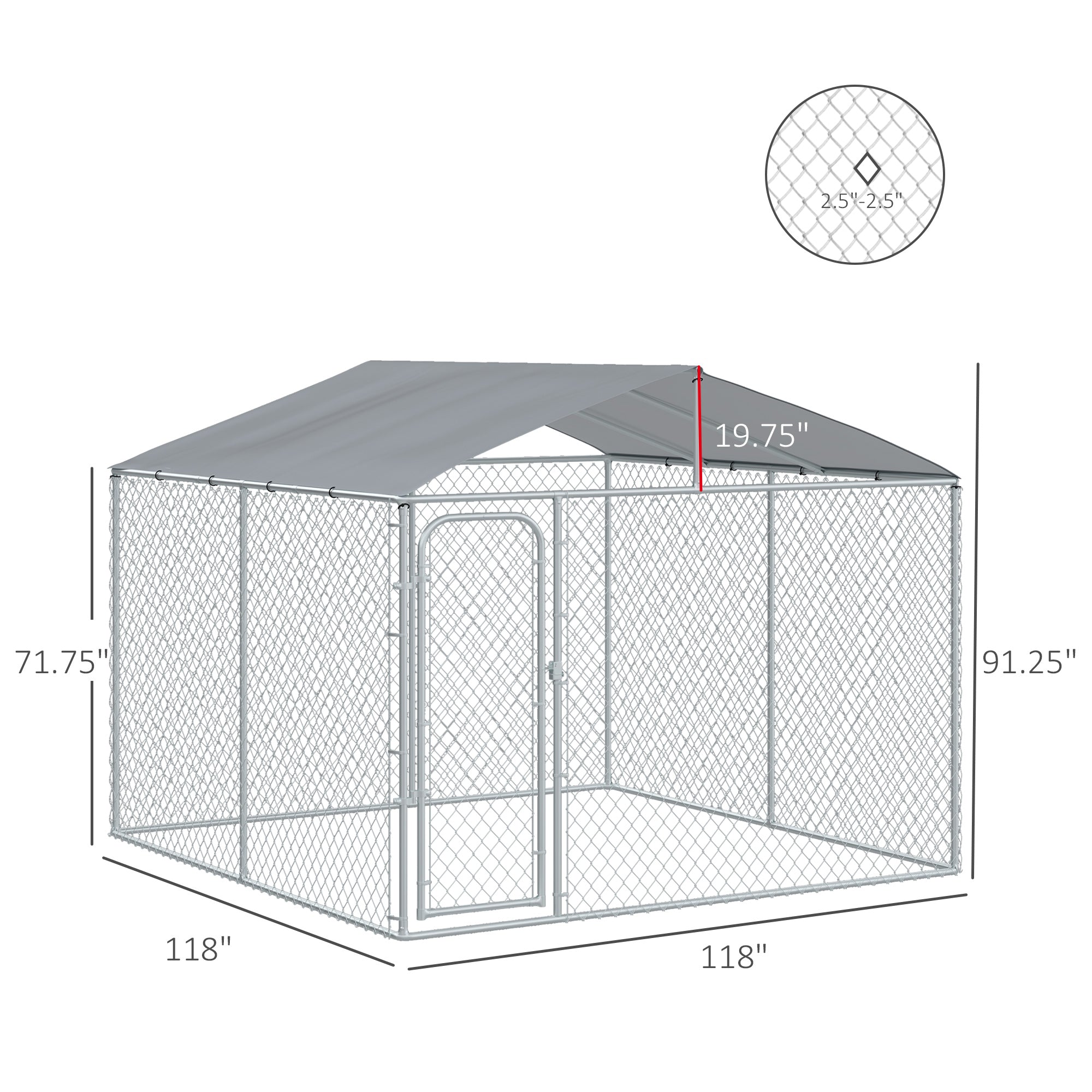PawHut 9.8' x 9.8' x 7.7' Dog Kennel, Outdoor Dog Run with Waterproof, UV Resistant Roof, Lockable Door for Large-Sized Dogs, Silver