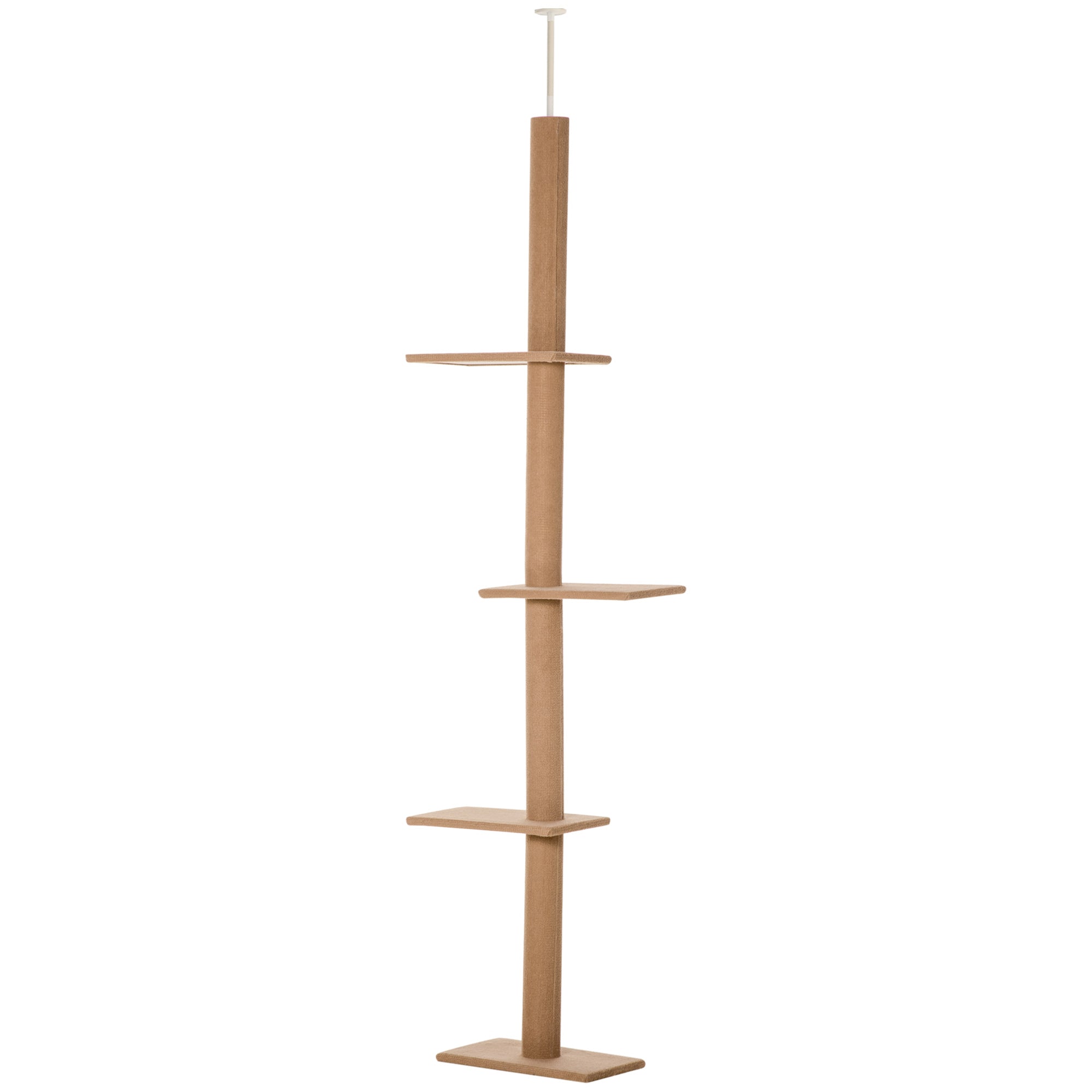 PawHut 260cm Floor To Ceiling Cat Tree for Indoor Cats w/ Three Platforms Activity Centre - Brown