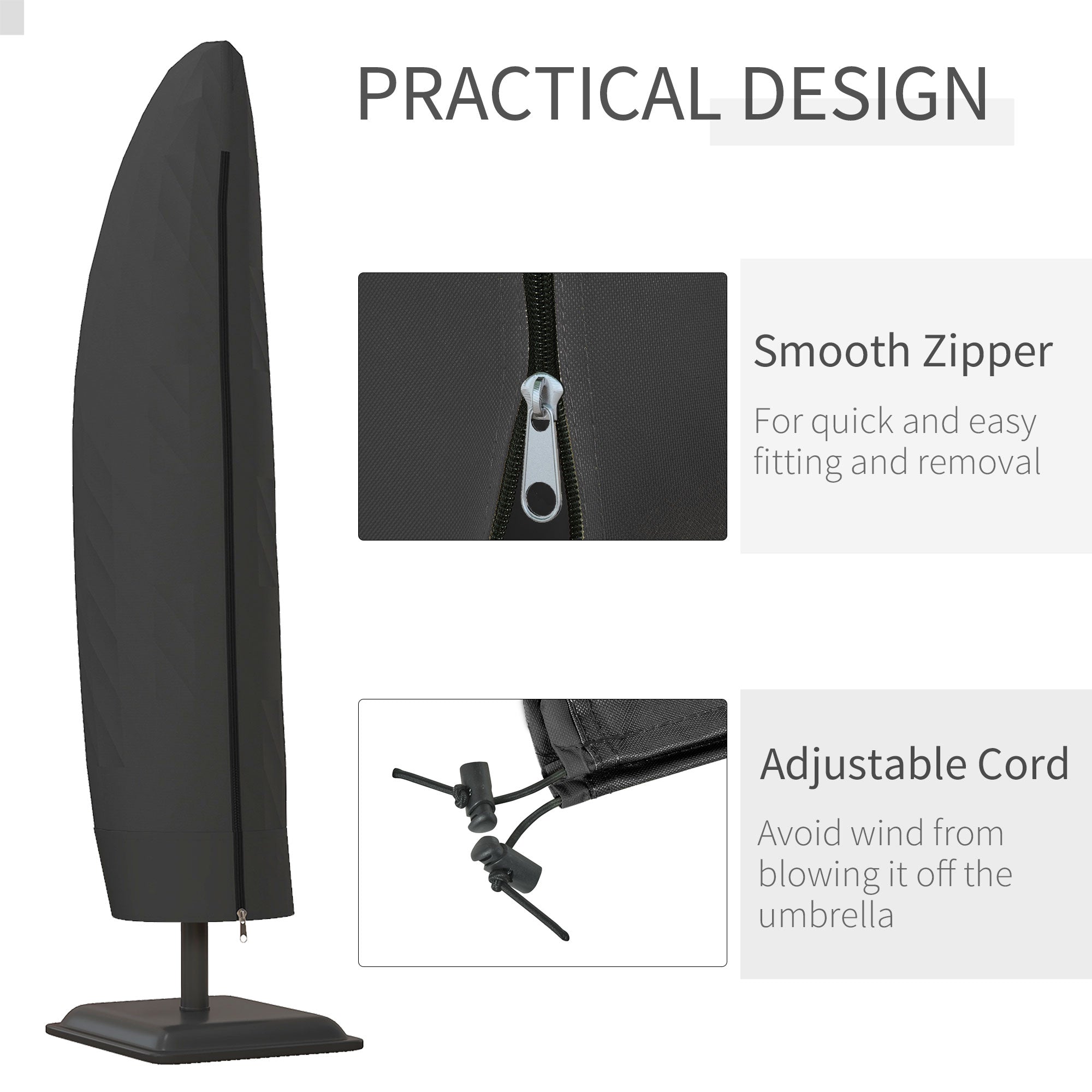 Outsunny Waterproof Patio Umbrella Cover for 10ft to 13ft Outdoor Offset Umbrella with Zipper, Black