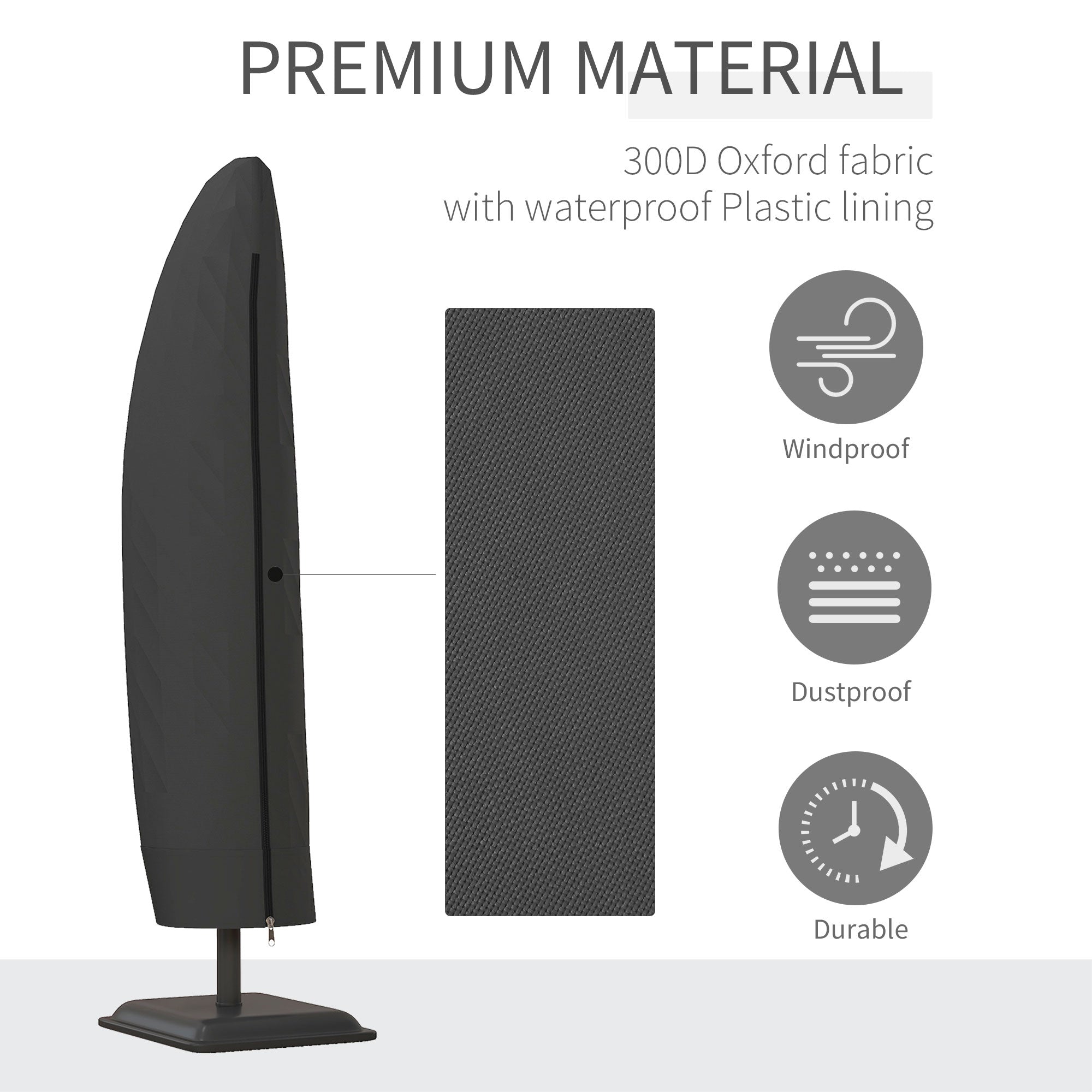 Outsunny Waterproof Patio Umbrella Cover for 10ft to 13ft Outdoor Offset Umbrella with Zipper, Black