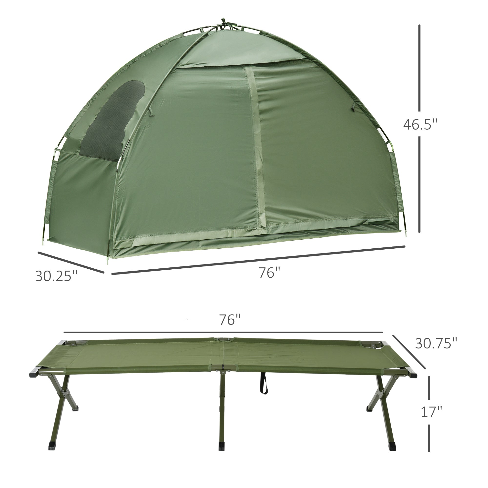 Outsunny Camping Cot Tent Compact Portable Folding Outdoor Elevated Combo Set with Carrying Bag, Green
