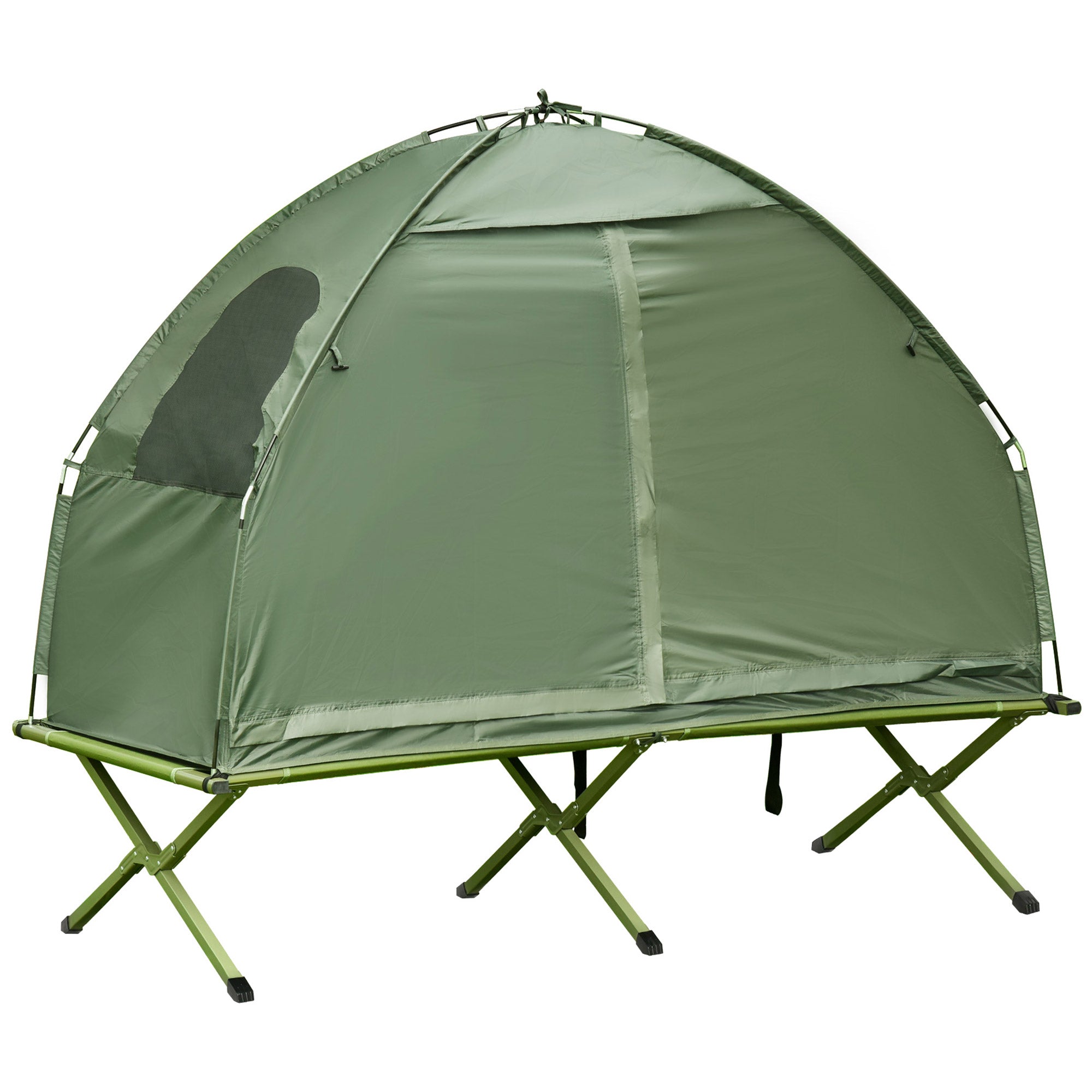 Outsunny Camping Cot Tent Compact Portable Folding Outdoor Elevated Combo Set with Carrying Bag, Green