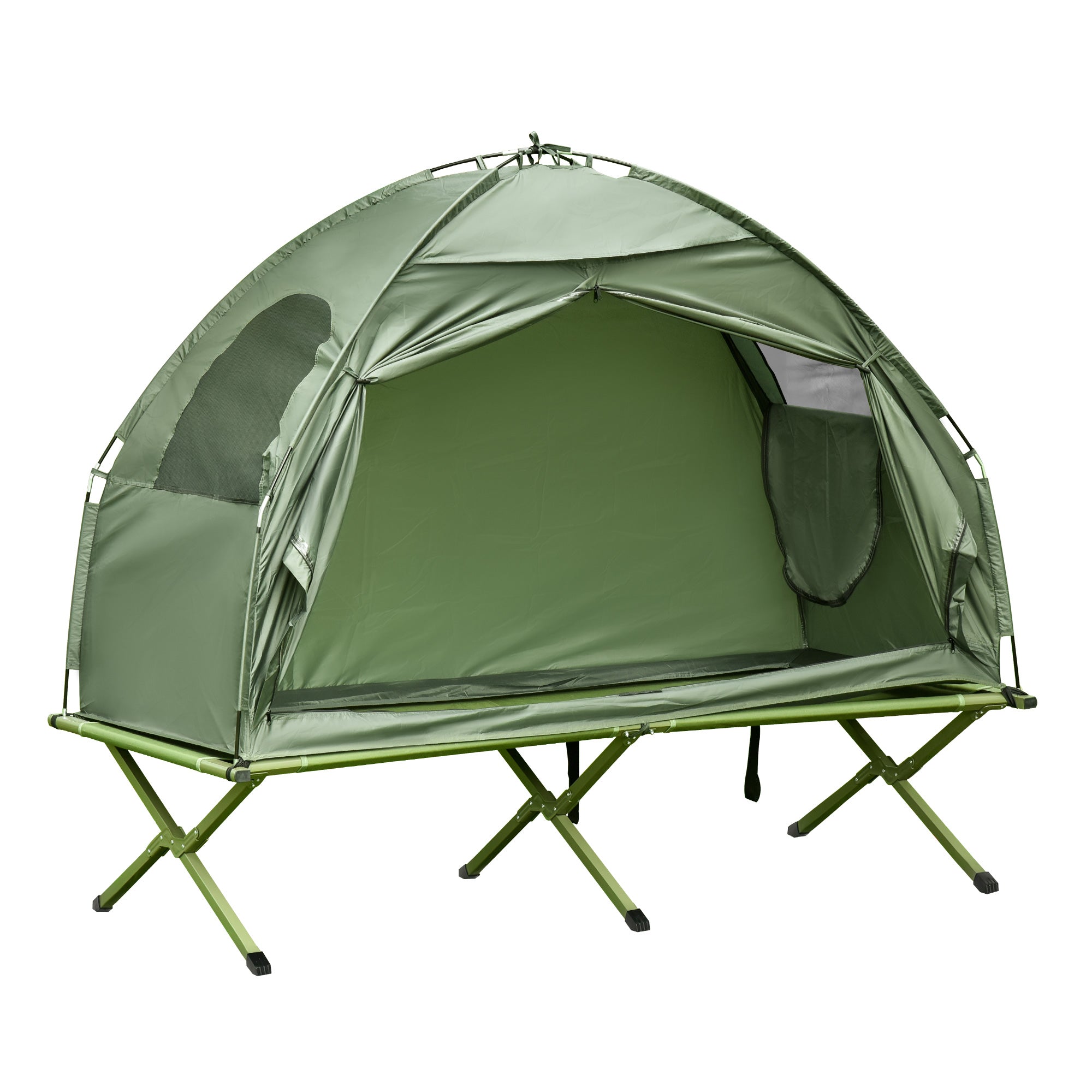 Outsunny Camping Cot Tent Compact Portable Folding Outdoor Elevated Combo Set with Carrying Bag, Green