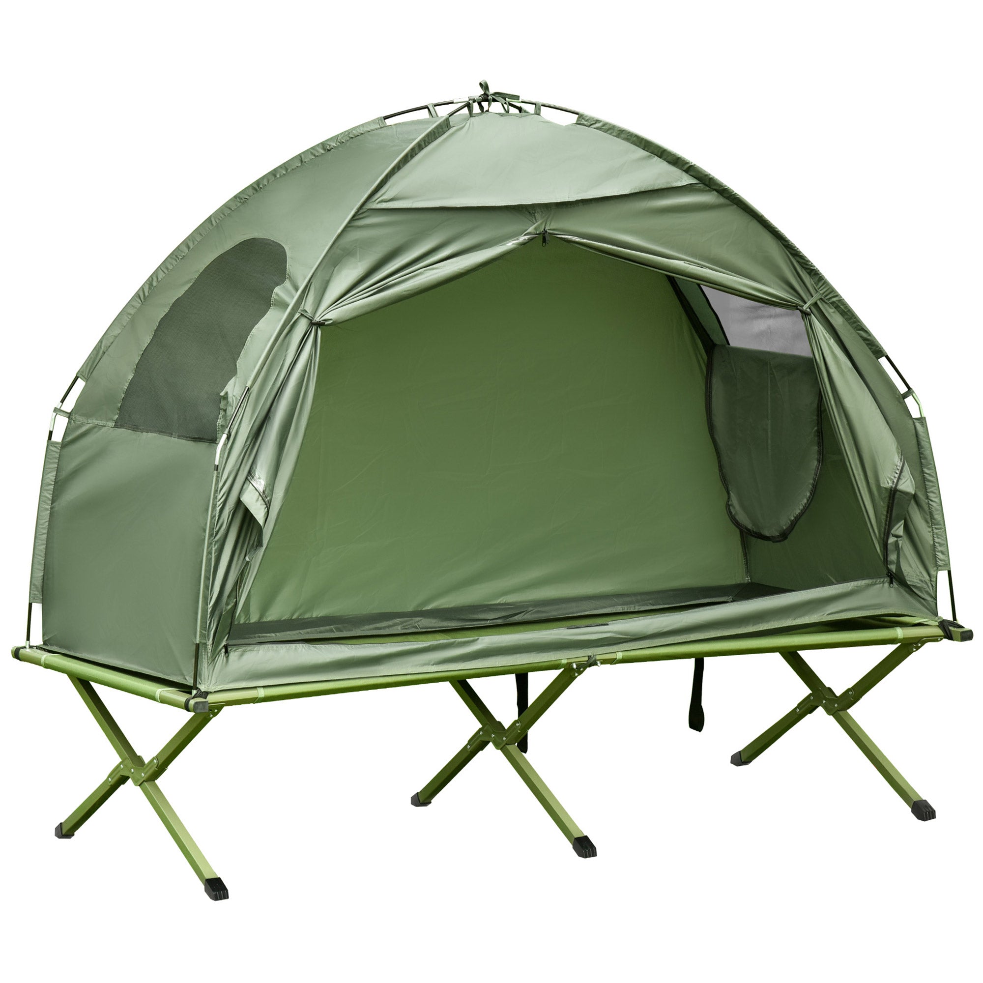 Outsunny Camping Cot Tent Compact Portable Folding Outdoor Elevated Combo Set with Carrying Bag, Green