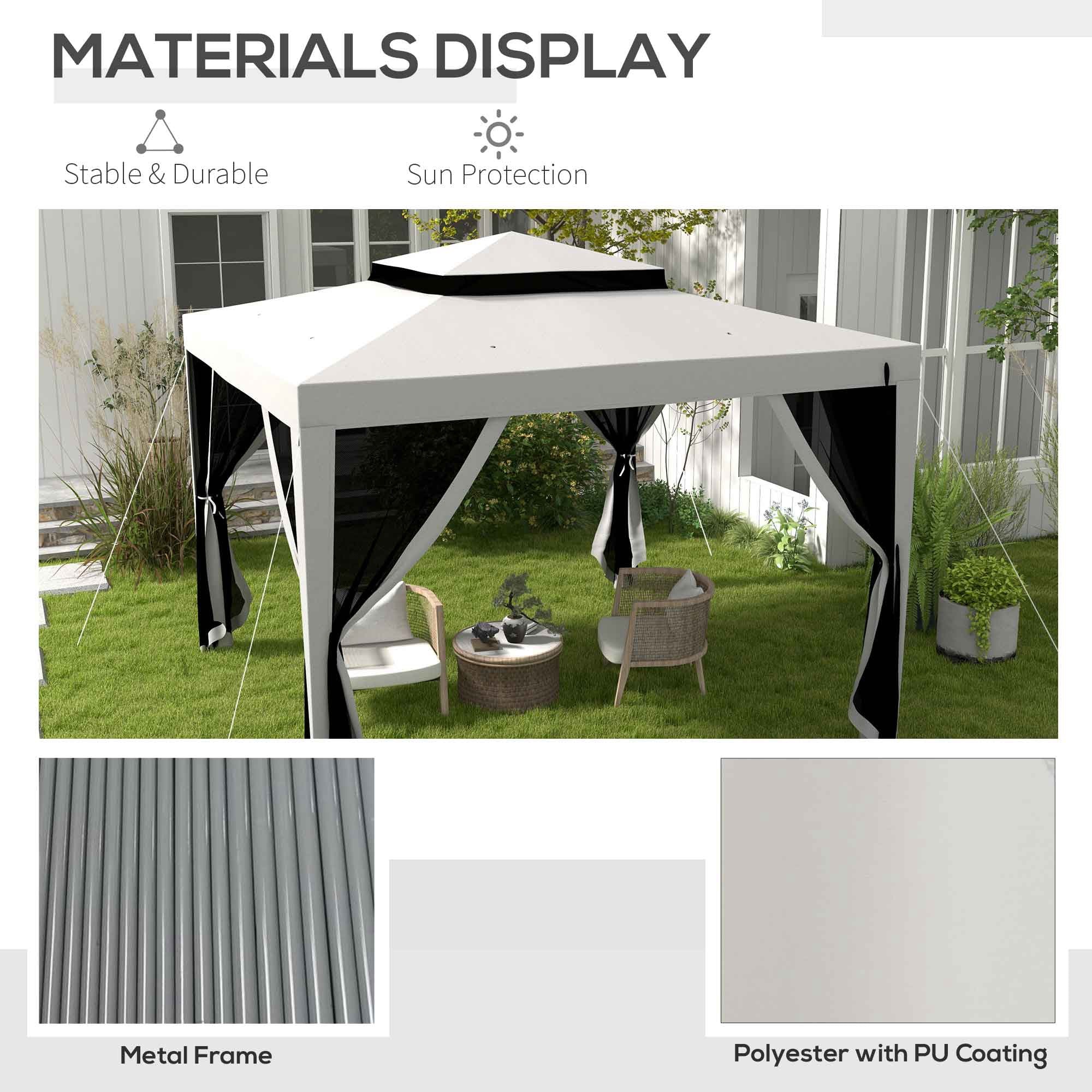 Outsunny 10' x 10' Canopy Tent, Party Tent with Mesh Netting and Double Tier Roof for Backyard, Garden, Patio, Outdoor, Light Grey