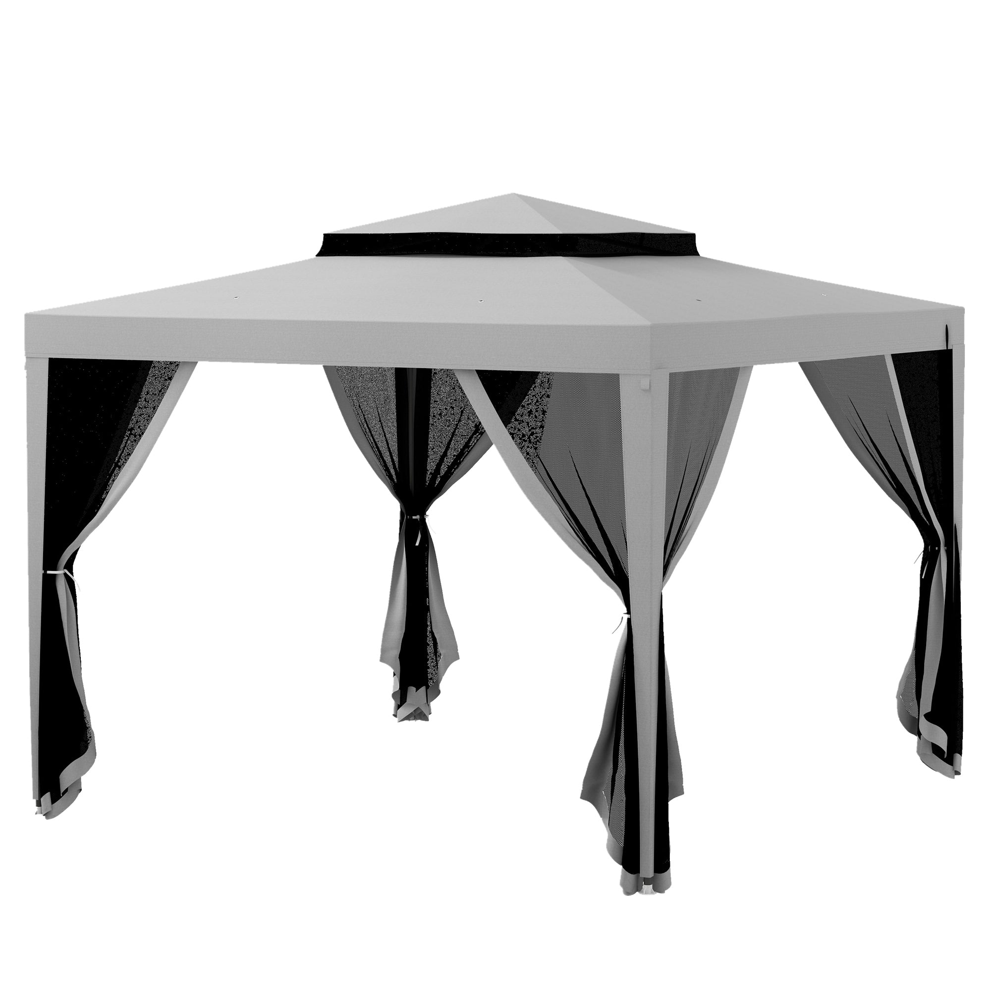 Outsunny 10' x 10' Canopy Tent, Party Tent with Mesh Netting and Double Tier Roof for Backyard, Garden, Patio, Outdoor, Light Grey