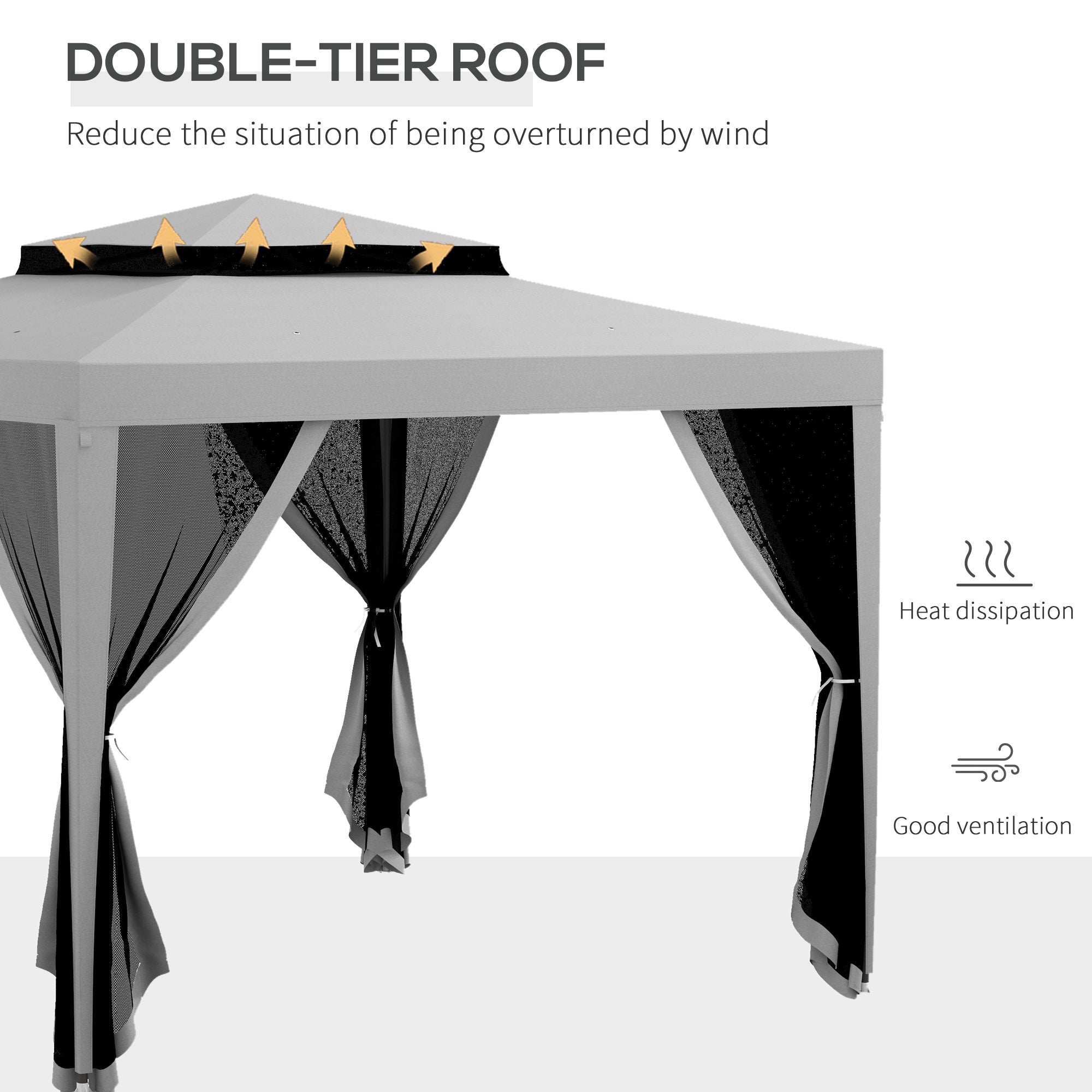 Outsunny 10' x 10' Canopy Tent, Party Tent with Mesh Netting and Double Tier Roof for Backyard, Garden, Patio, Outdoor, Light Grey