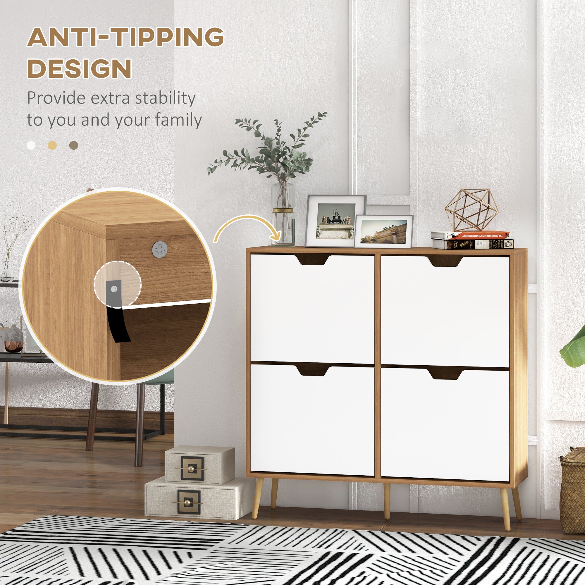 HOMCOM Shoe Cabinet with 4 Flip Drawers and Adjustable Shelf, Hallway Shoe Storage Cabinet for 16 Pairs of Shoes, Natural