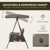 Outsunny 3 Seater Porch Swing Heavy Duty Outdoor Swing Chair Outdoor Lounge Hammock Cushioned Seat w/ Tilt Canopy, Brown