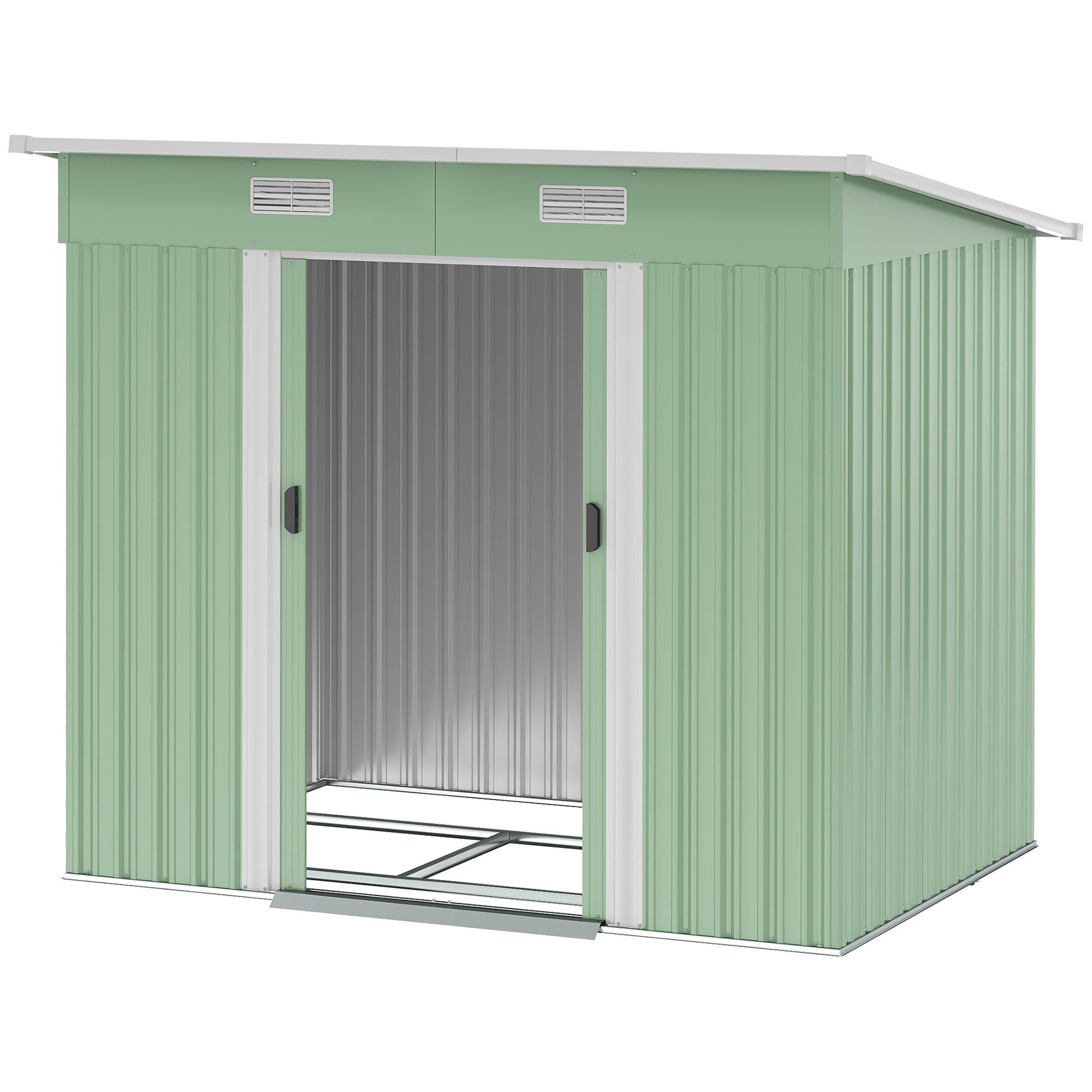 Outsunny 7'x 4' Outdoor Storage Shed, Metal Garden Shed with Lockable Double Doors, Foundation Kit and Vents for Patio, Backyard, Tool Storage, Light Green