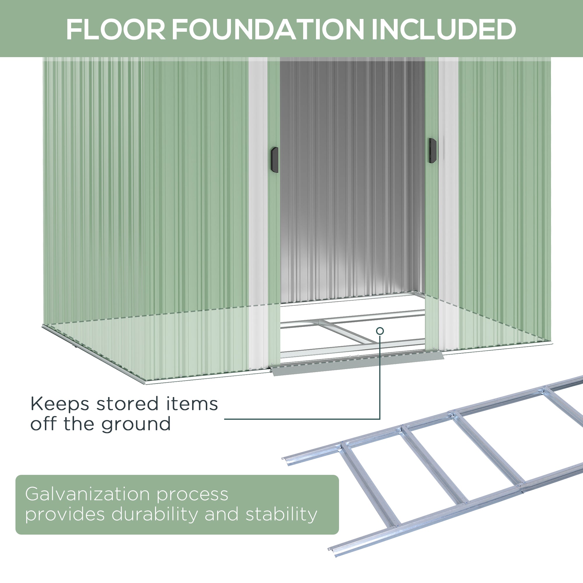 Outsunny 7'x 4' Outdoor Storage Shed, Metal Garden Shed with Lockable Double Doors, Foundation Kit and Vents for Patio, Backyard, Tool Storage, Light Green