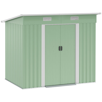 Outsunny 7'x 4' Outdoor Storage Shed, Metal Garden Shed with Lockable Double Doors, Foundation Kit and Vents for Patio, Backyard, Tool Storage, Light Green