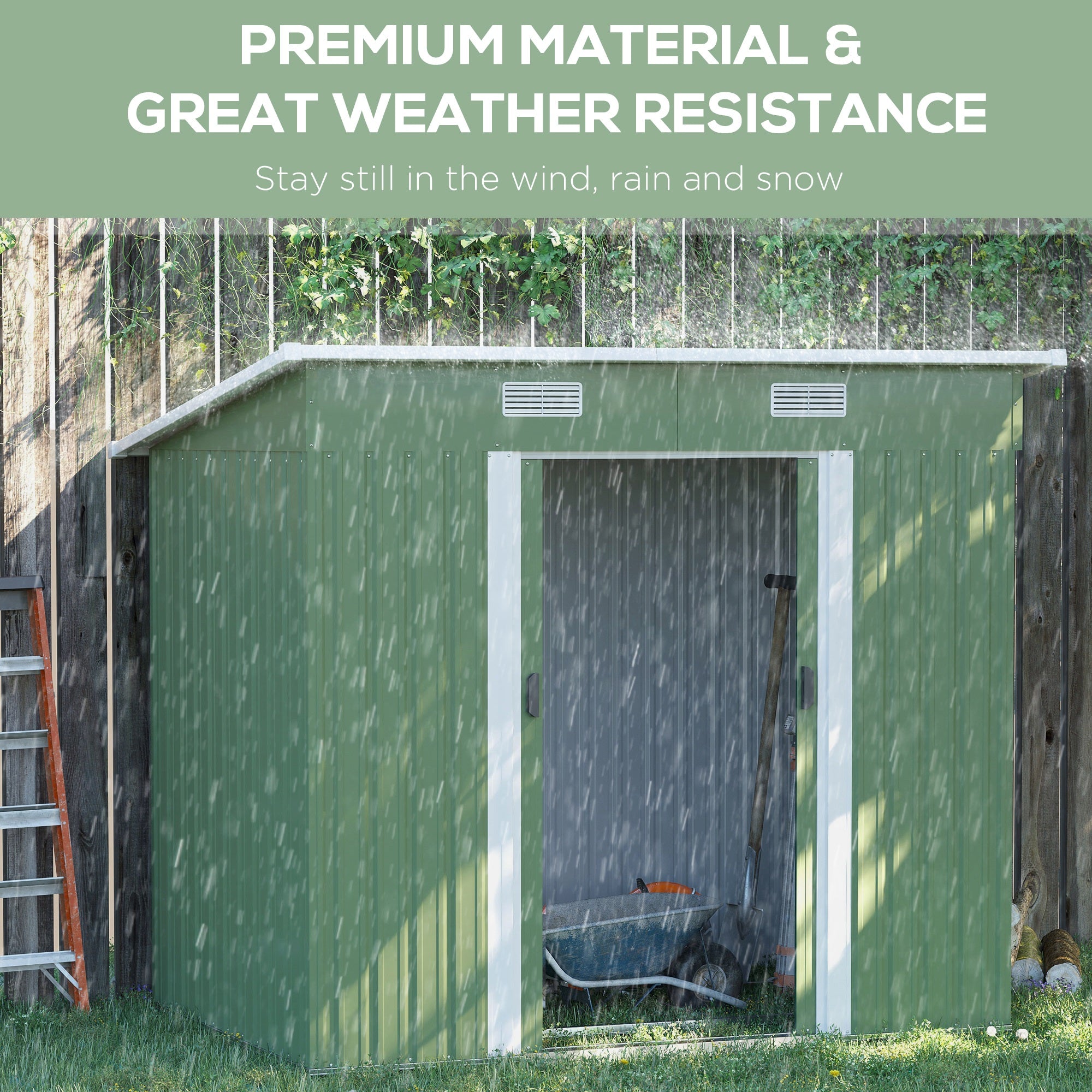 Outsunny 7'x 4' Outdoor Storage Shed, Metal Garden Shed with Lockable Double Doors, Foundation Kit and Vents for Patio, Backyard, Tool Storage, Light Green