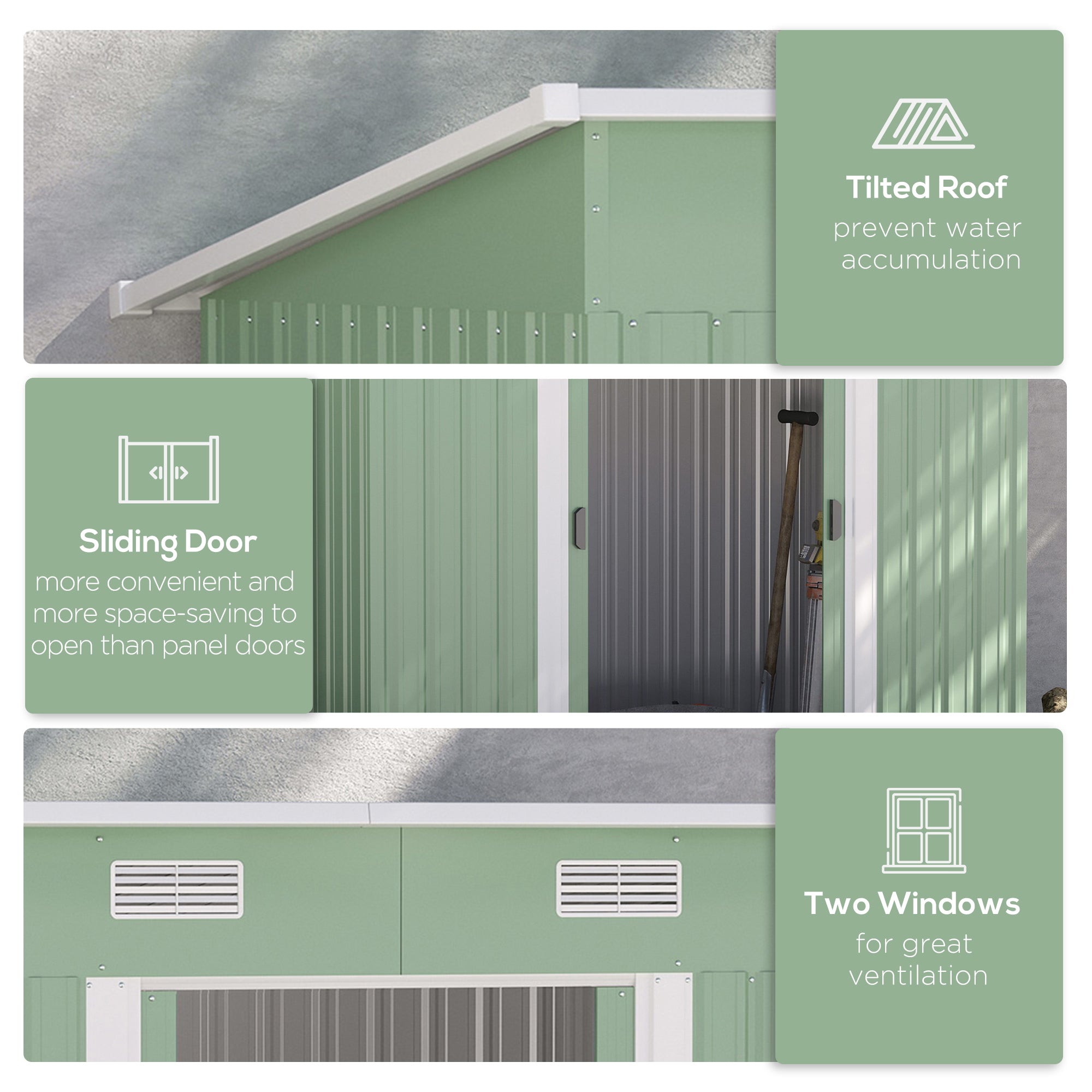 Outsunny 7'x 4' Outdoor Storage Shed, Metal Garden Shed with Lockable Double Doors, Foundation Kit and Vents for Patio, Backyard, Tool Storage, Light Green