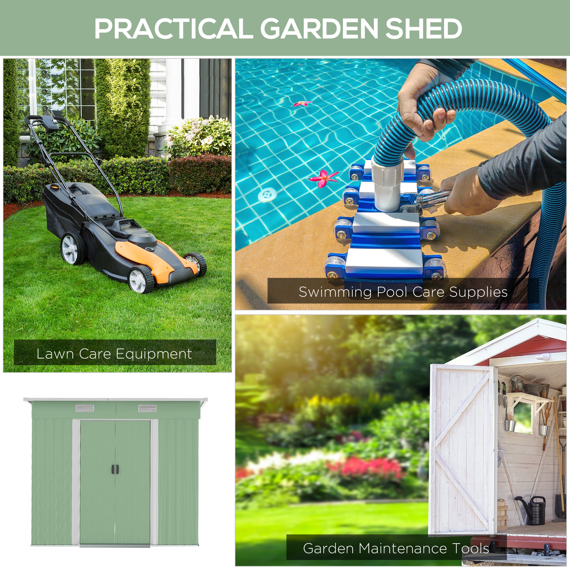Outsunny 7'x 4' Outdoor Storage Shed, Metal Garden Shed with Lockable Double Doors, Foundation Kit and Vents for Patio, Backyard, Tool Storage, Light Green