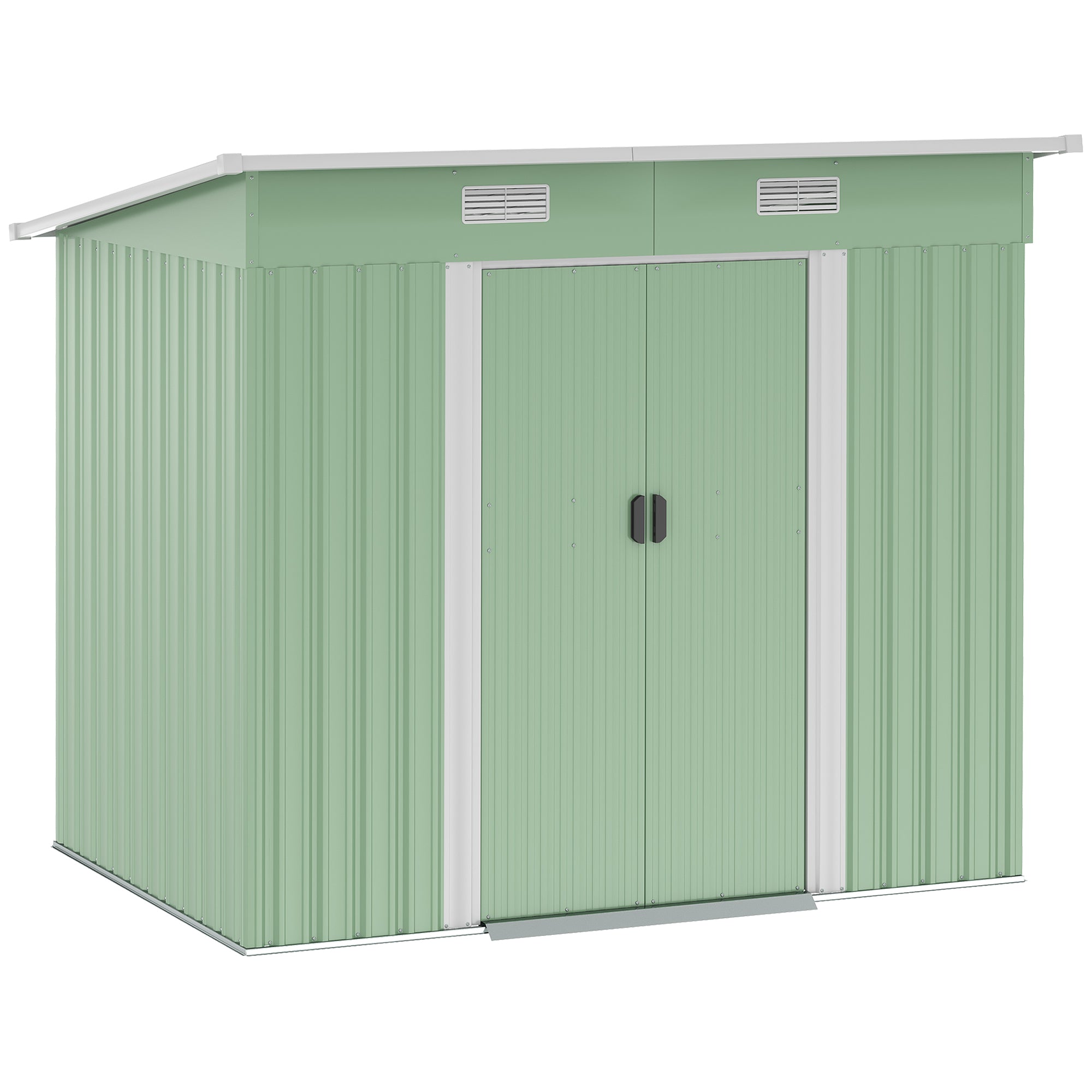 Outsunny 7'x 4' Outdoor Storage Shed, Metal Garden Shed with Lockable Double Doors, Foundation Kit and Vents for Patio, Backyard, Tool Storage, Light Green