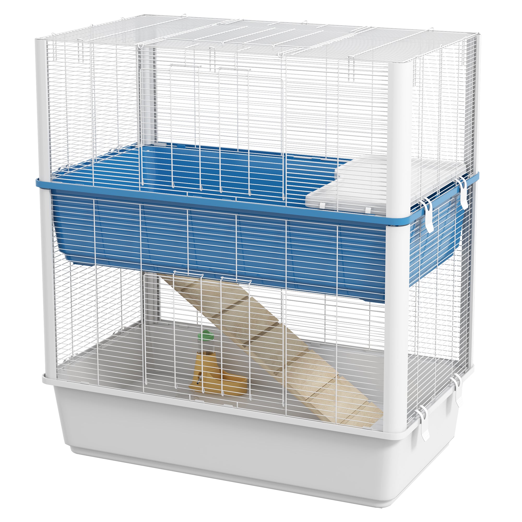 PawHut Large Hamster Cage with Accessories, Rat Cage Gerbil Habitat with Detachable Bottom, Ramps, Platform, Food Bowl, Water Bottle, 31" x 18" x 35"