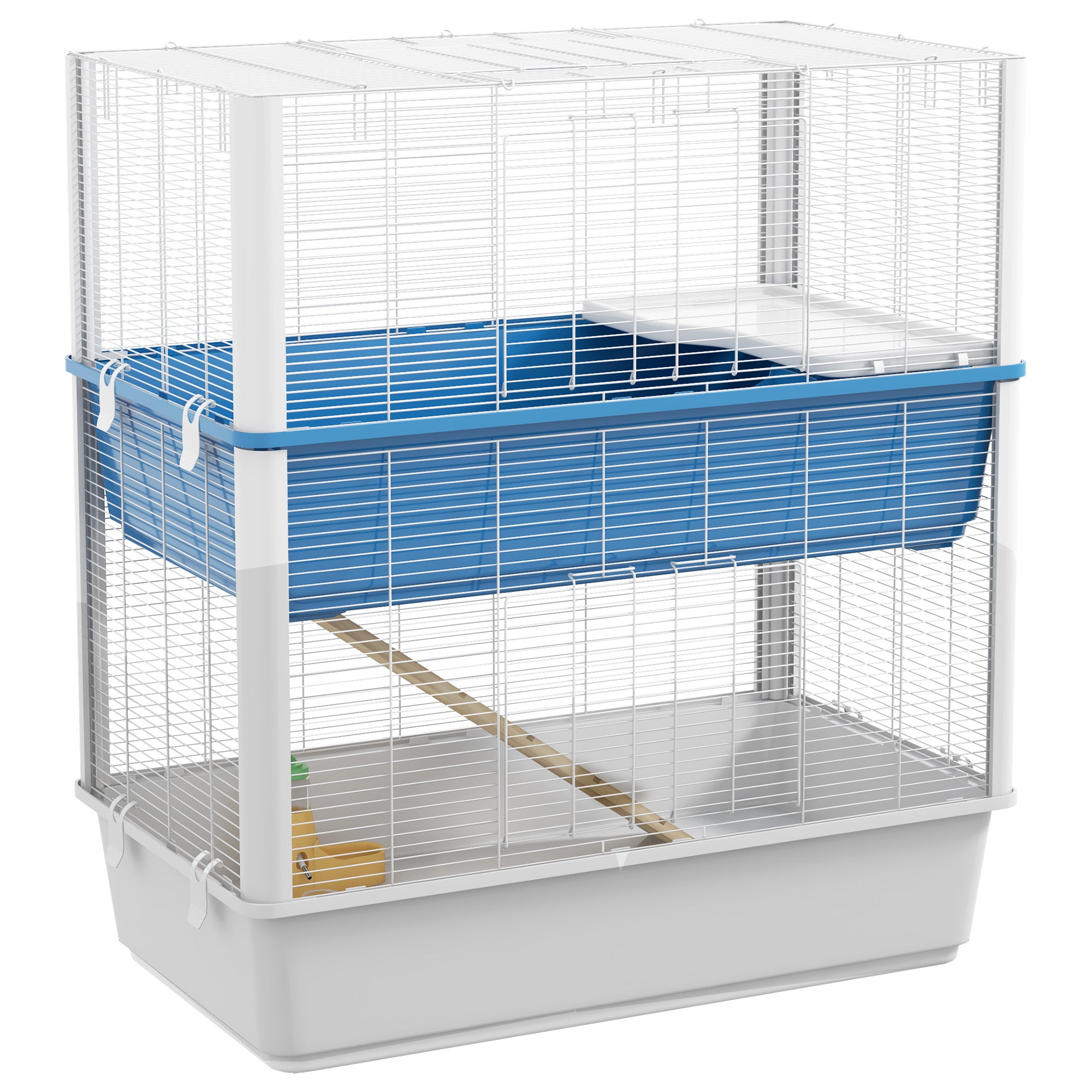 PawHut Large Hamster Cage with Accessories, Rat Cage Gerbil Habitat with Detachable Bottom, Ramps, Platform, Food Bowl, Water Bottle, 31" x 18" x 35"