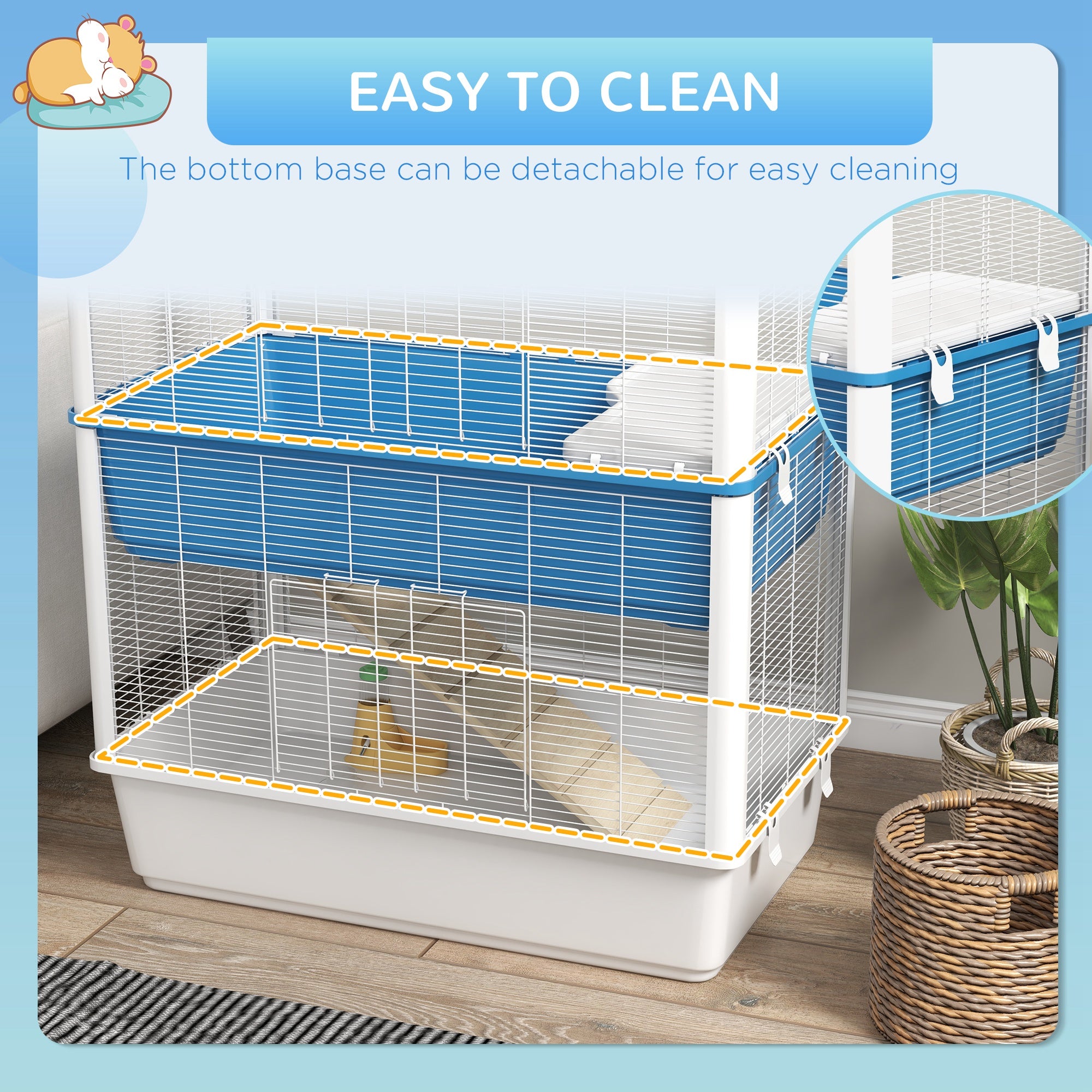 PawHut Large Hamster Cage with Accessories, Rat Cage Gerbil Habitat with Detachable Bottom, Ramps, Platform, Food Bowl, Water Bottle, 31" x 18" x 35"