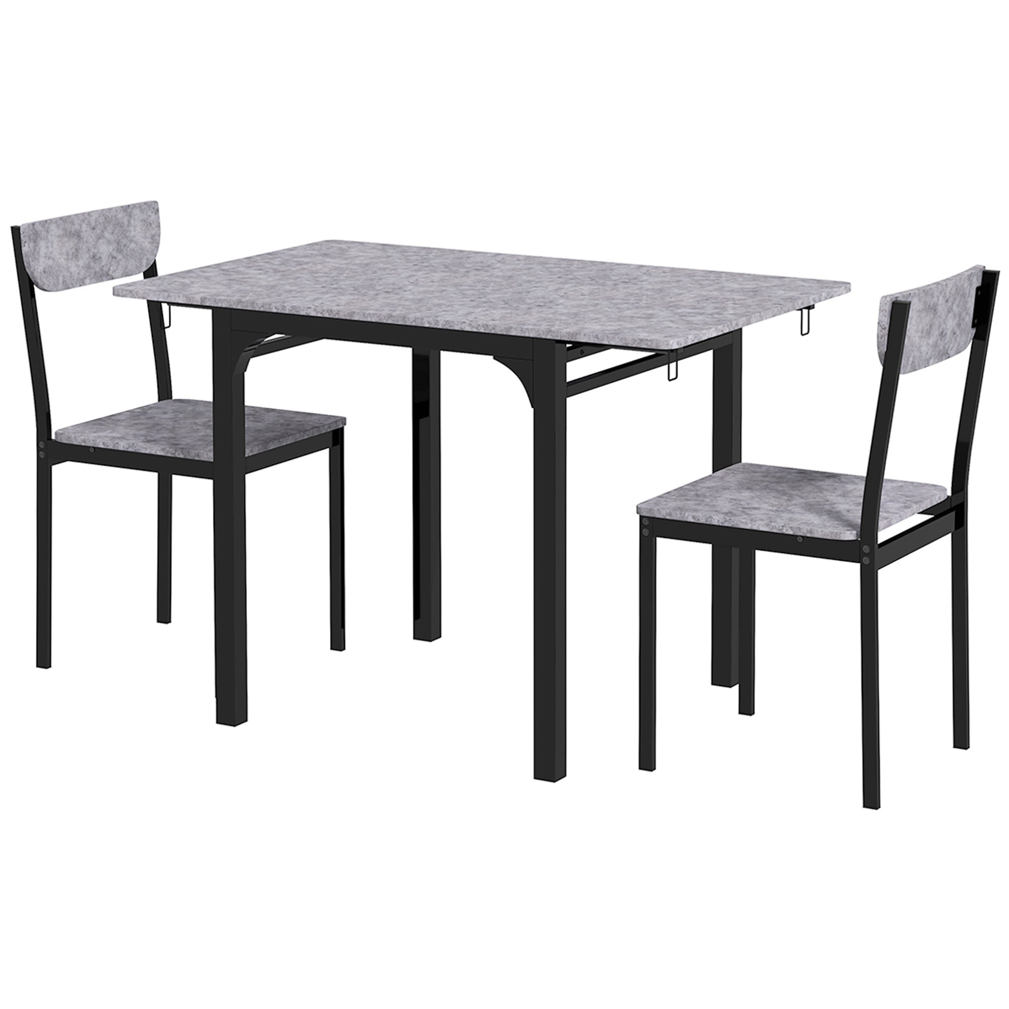 HOMCOM Dining Table Set for 2, 3-Piece Kitchen Table Set for 2, Folding Rectangular Dining Table with 2 Drop Leaves, 2 Chairs for Dining Room, Dinette, Breakfast Nook, Light Grey