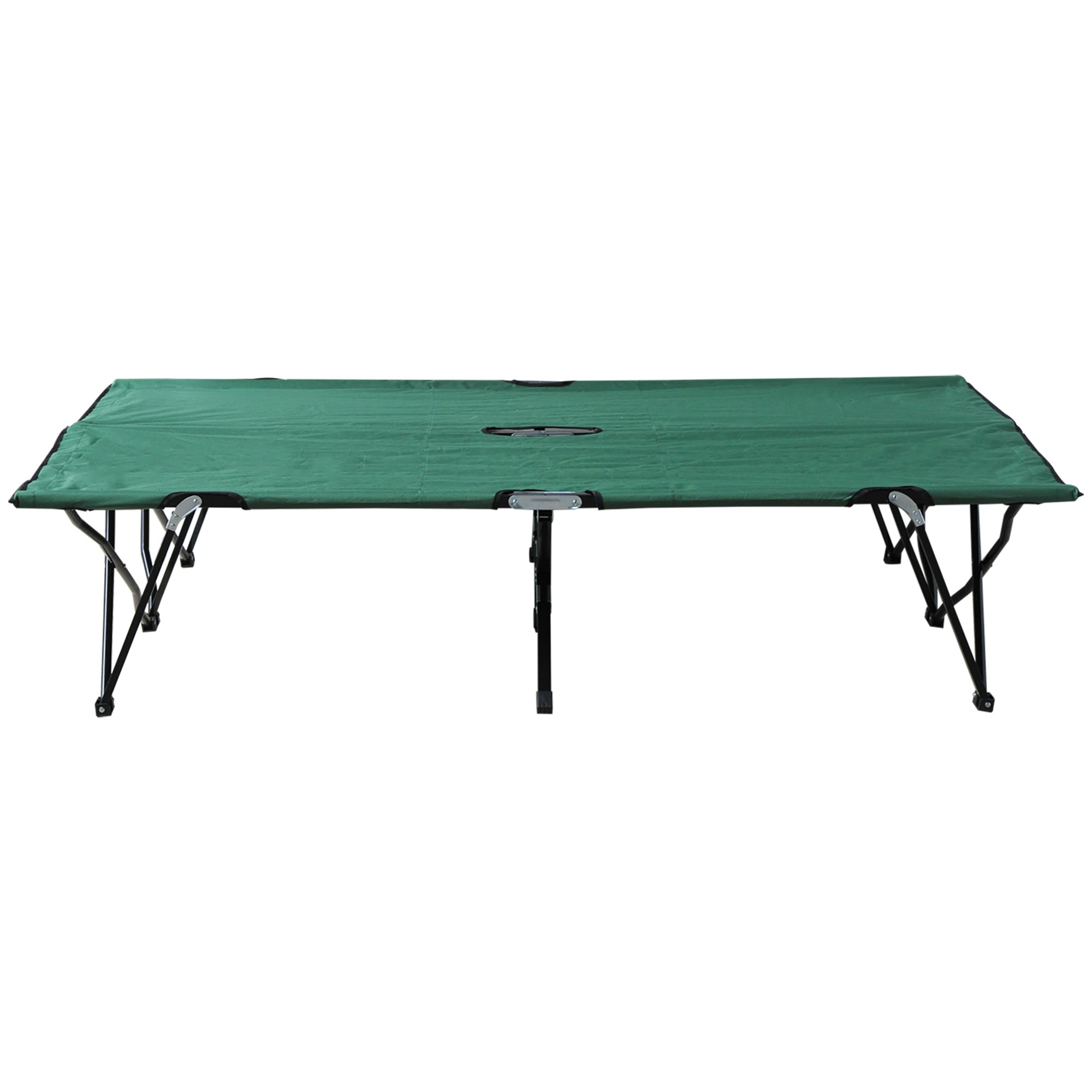 Outsunny 76" Two Person Folding Camping Cot Outdoor Portable Double Cot Wide Military Sleeping Bed w/ Carrying Bag Green