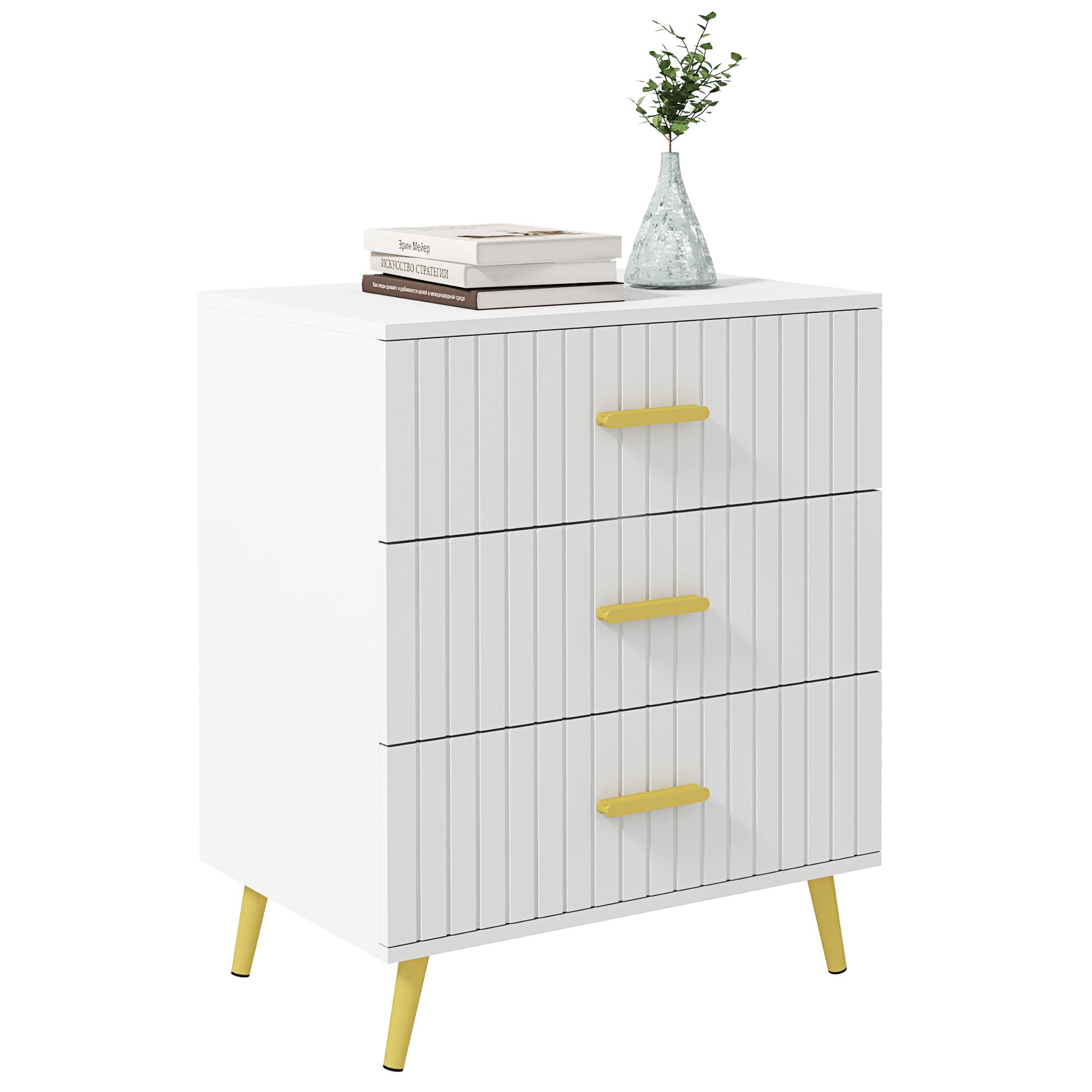 HOMCOM Bedroom Chest of Drawers, Modern 3-Drawer Dresser, Storage Drawer Unit with Aluminium Legs, White