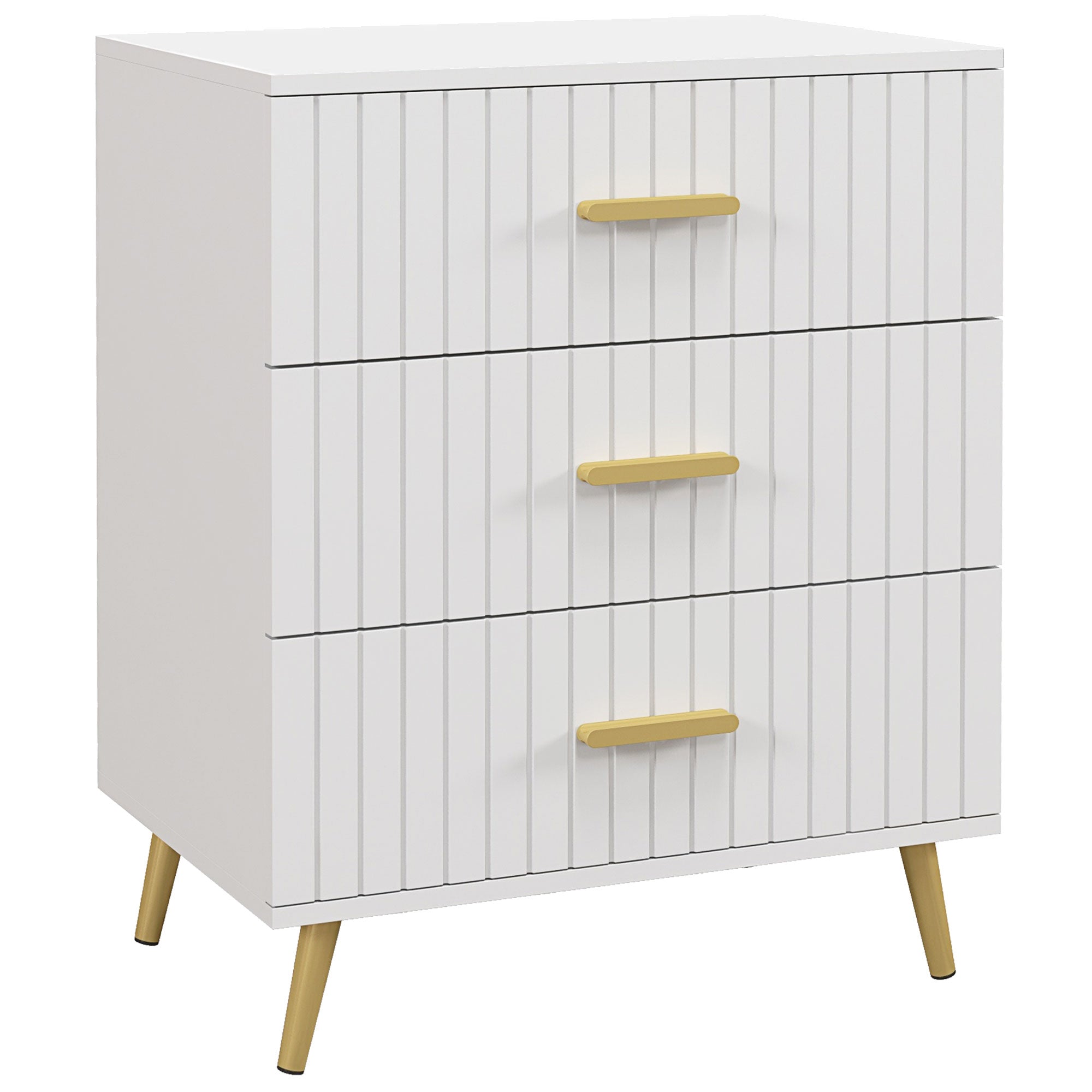 HOMCOM Bedroom Chest of Drawers, Modern 3-Drawer Dresser, Storage Drawer Unit with Aluminium Legs, White
