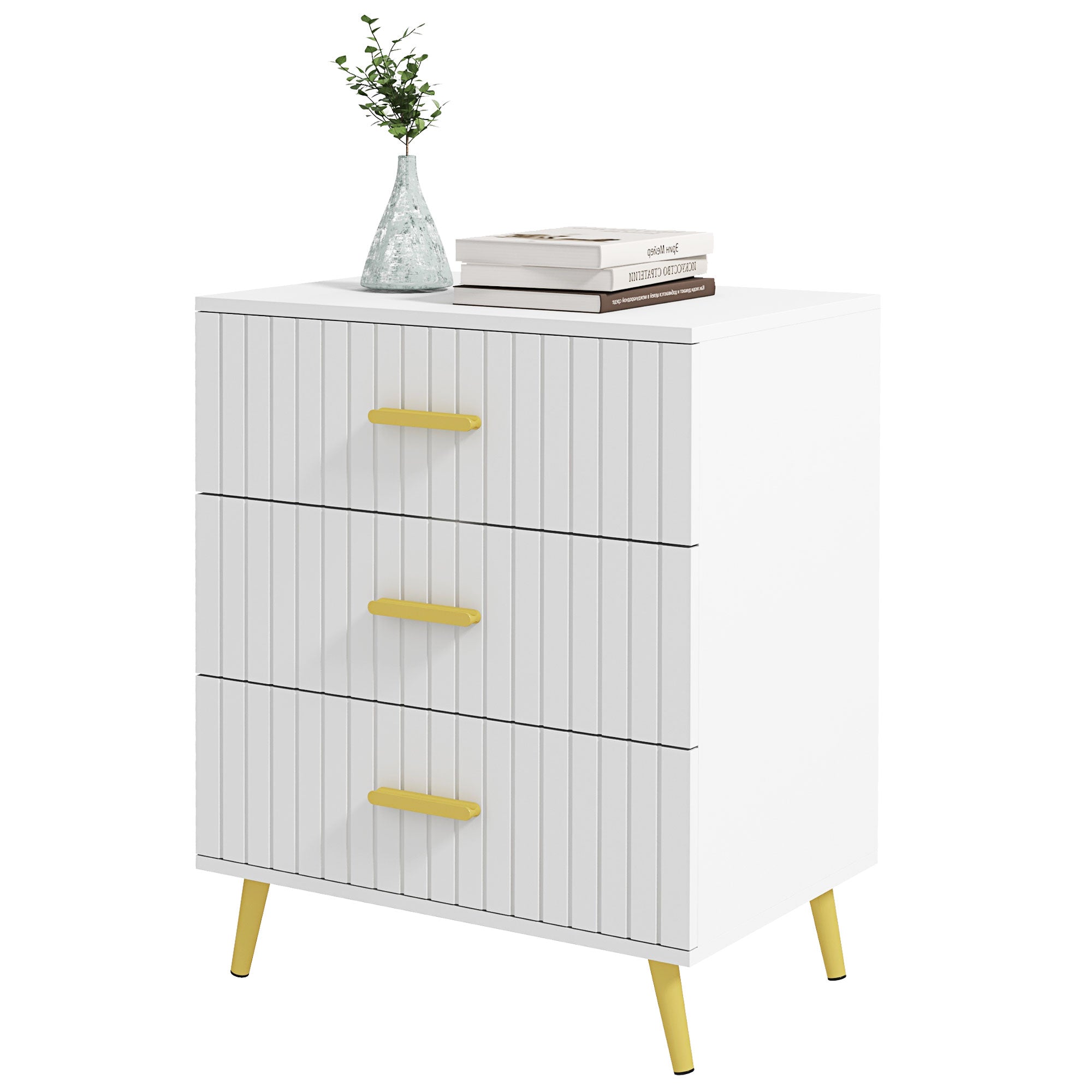 HOMCOM Bedroom Chest of Drawers, Modern 3-Drawer Dresser, Storage Drawer Unit with Aluminium Legs, White