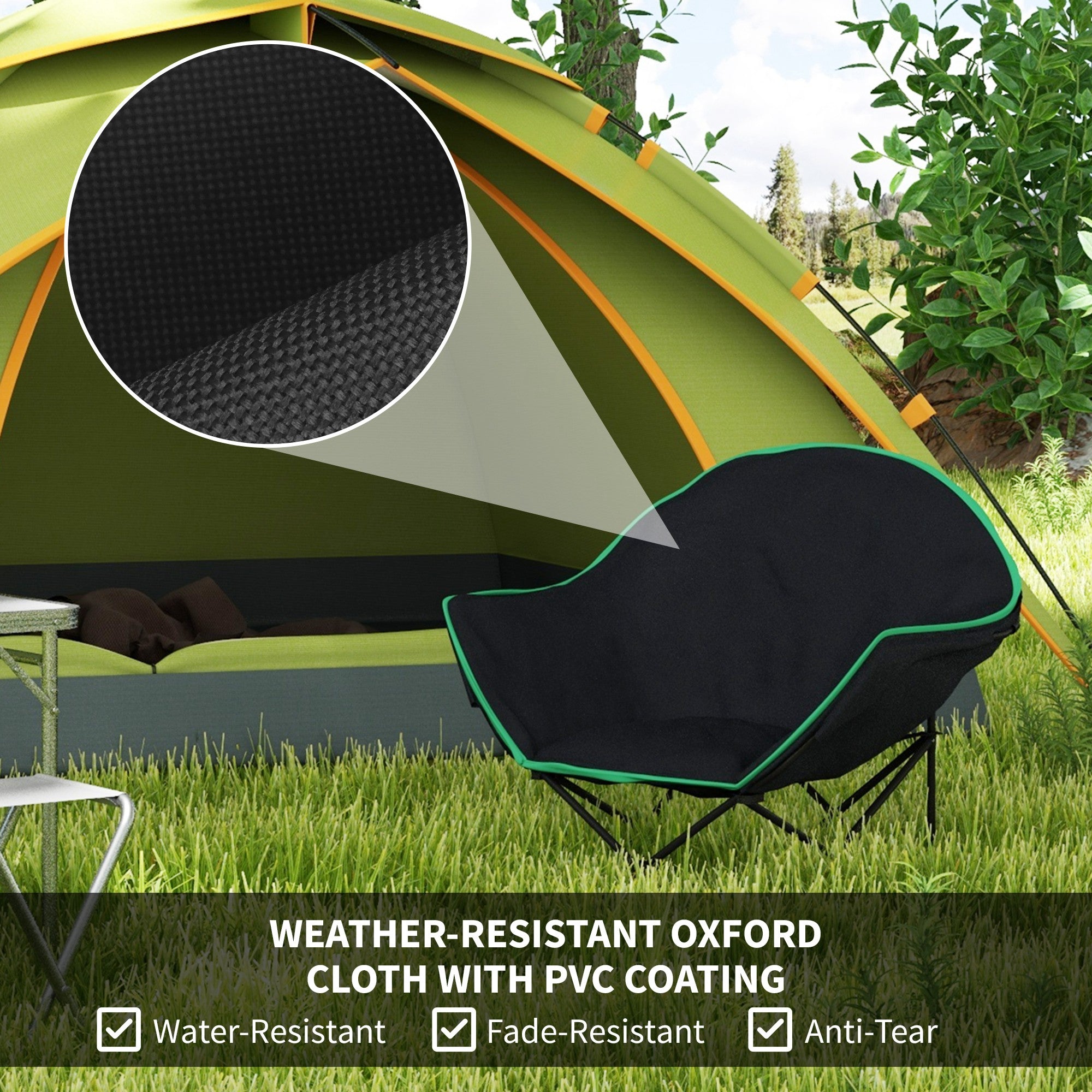 Outsunny Foldable Camping Chair Padded Moon Saucer Chair with Carry Bag, Storage Pocket for Outdoor, Beach, Picnic, Hiking, Fishing, Travel