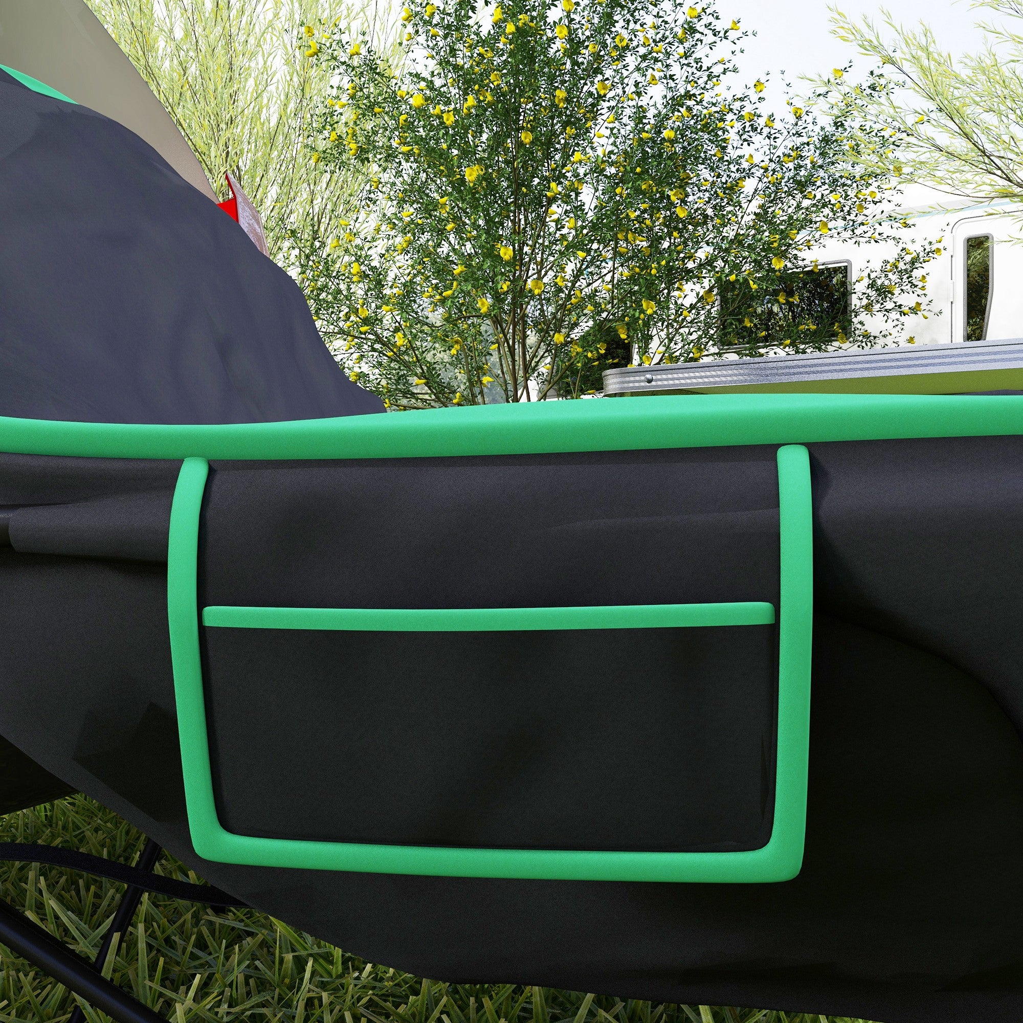 Outsunny Foldable Camping Chair Padded Moon Saucer Chair with Carry Bag, Storage Pocket for Outdoor, Beach, Picnic, Hiking, Fishing, Travel