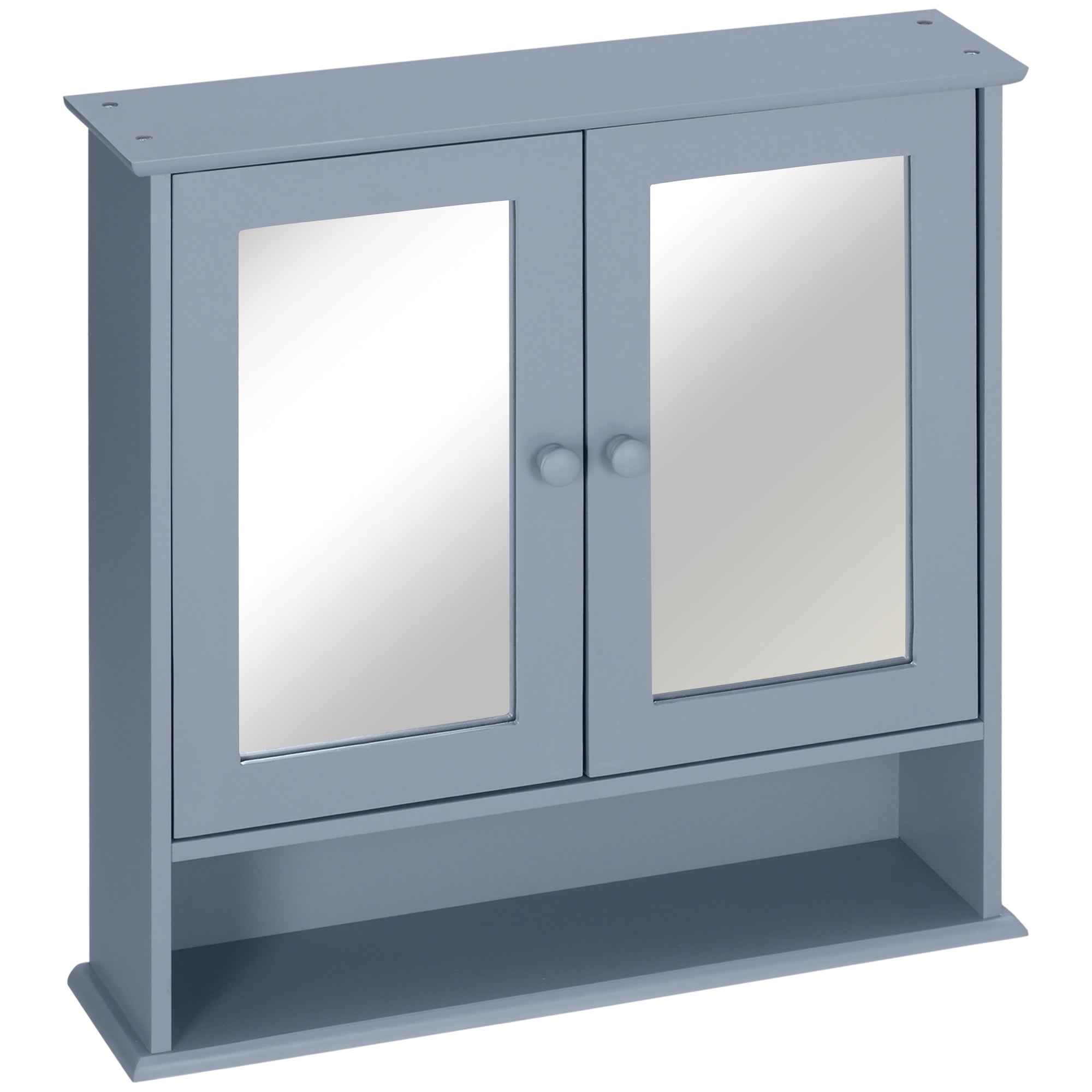 kleankin Medicine Cabinet, Wall-Mounted Bathroom Mirror Cabinet with Double Doors, Open Shelf, and Adjustable Shelf, Modern Bathroom Wall Cabinet, Grey