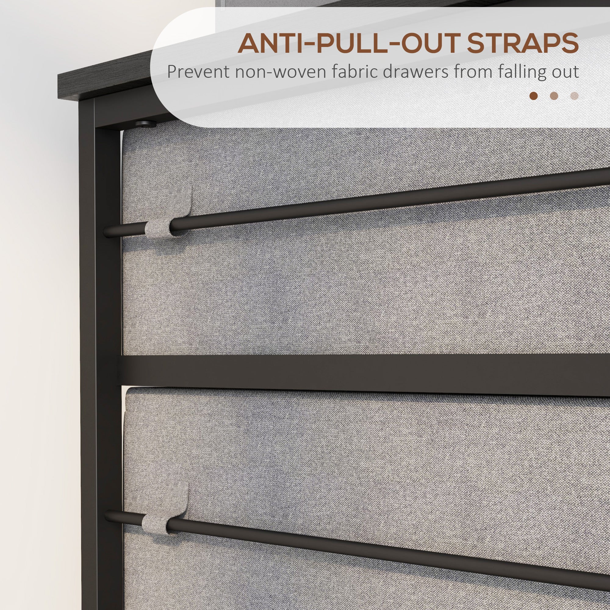 Vinsetto Vertical Filing Cabinet, Mobile File Cabinet with 3 Non-woven Fabric Drawers, Hanging Bars for Letter Size, Industrial Printer Stand for Home Office, Dark Grey