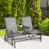 Outsunny Outdoor Glider Bench with Table, Patio Loveseat for 2 Persons, Garden Glider Rocking Chair with Breathable Mesh Fabric, Grey