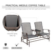 Outsunny Outdoor Glider Bench with Table, Patio Loveseat for 2 Persons, Garden Glider Rocking Chair with Breathable Mesh Fabric, Grey