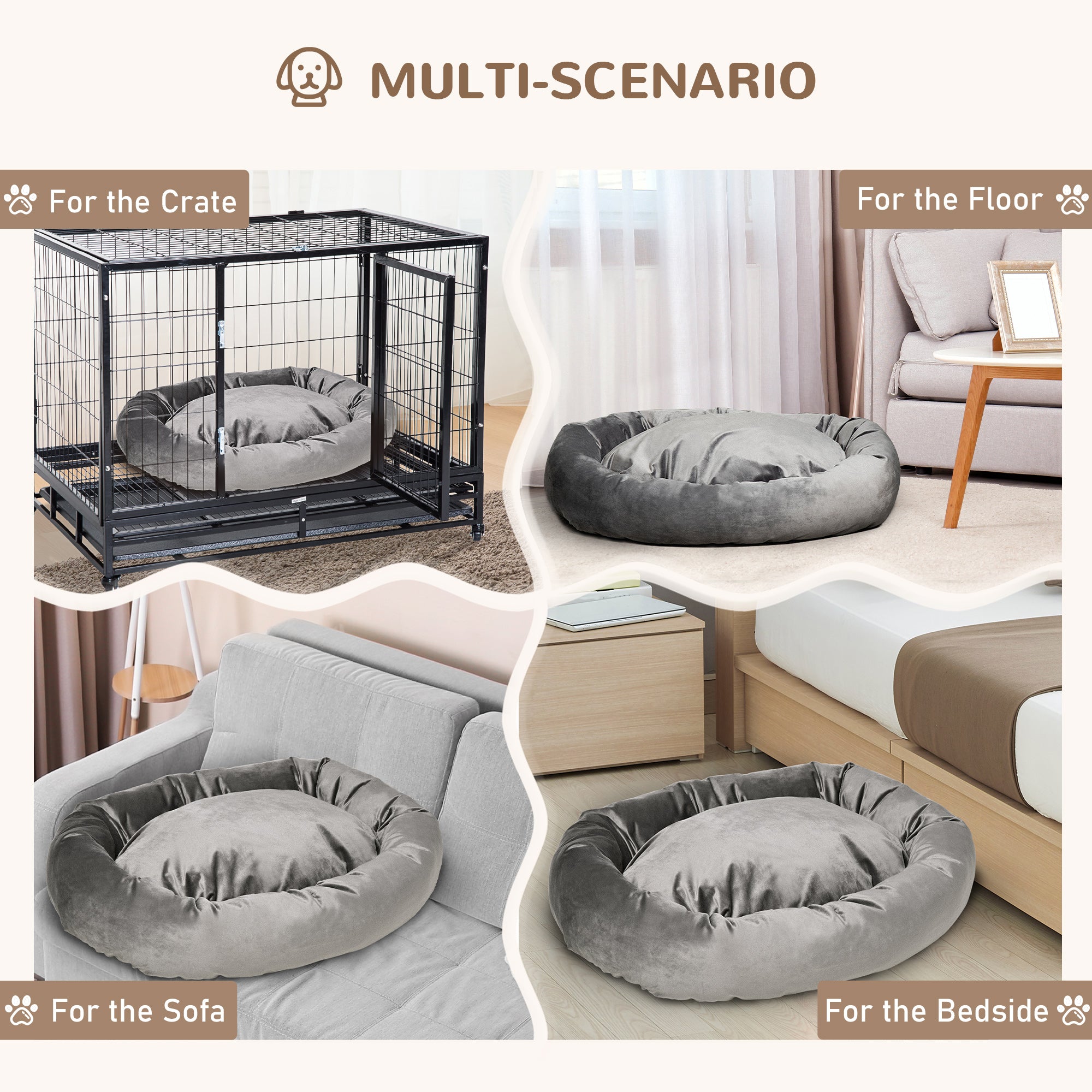 PawHut Pet Bed, Soft Velvet Lounge Sleeper, Machine Washable Cushion, Soft Padding, Zippered Cover, Portable, ​for Large Dogs, Dark Grey