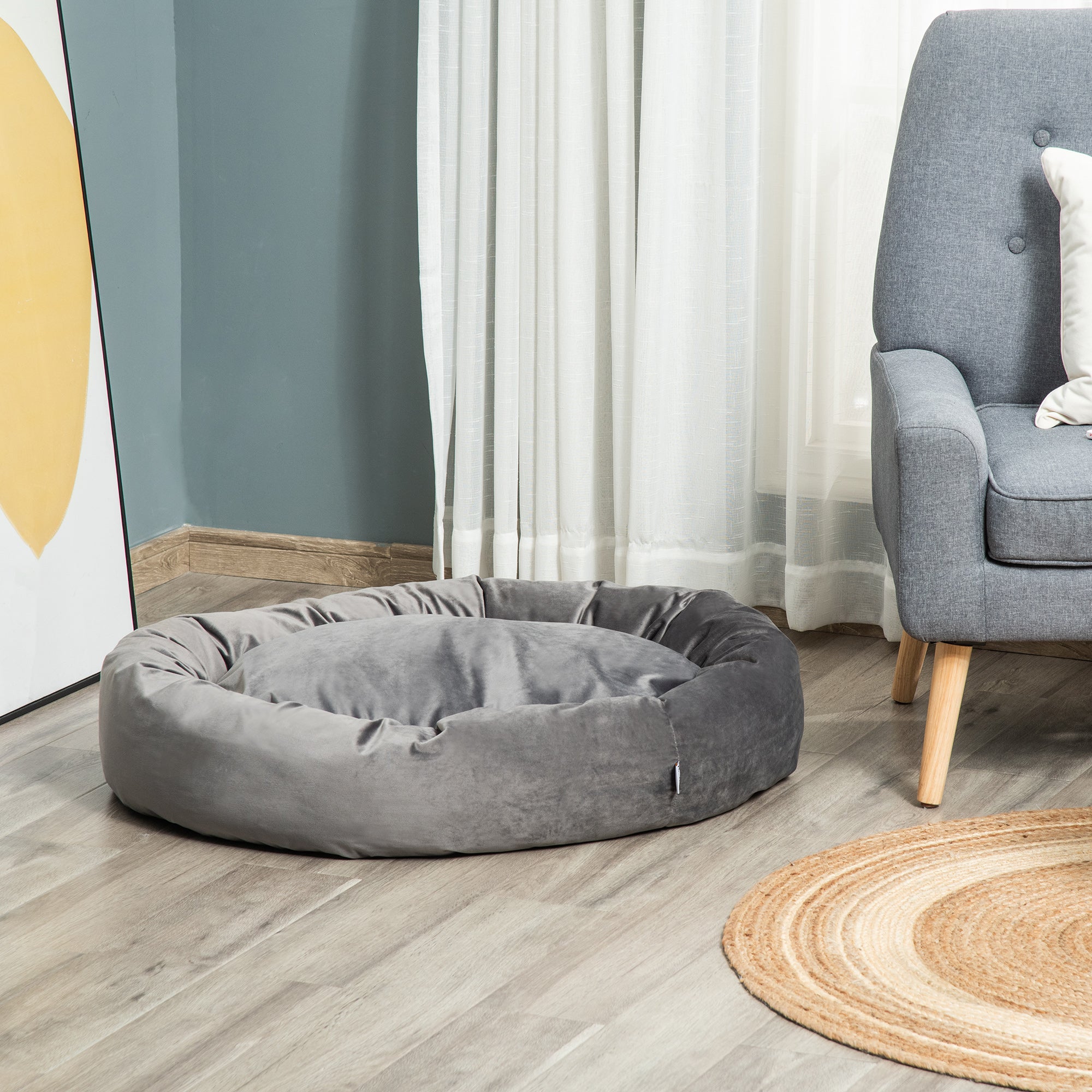PawHut Pet Bed, Soft Velvet Lounge Sleeper, Machine Washable Cushion, Soft Padding, Zippered Cover, Portable, ​for Large Dogs, Dark Grey