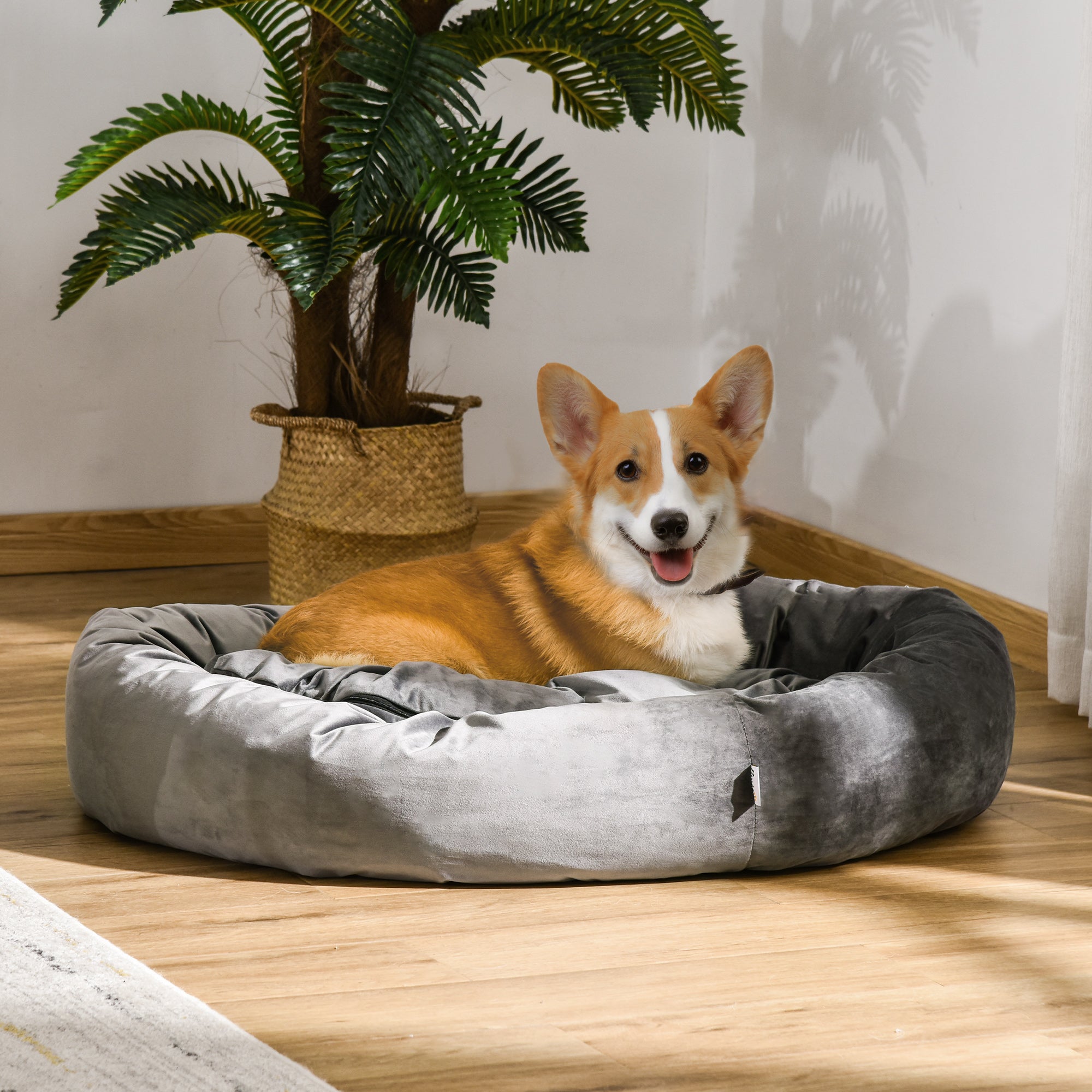 PawHut Pet Bed, Soft Velvet Lounge Sleeper, Machine Washable Cushion, Soft Padding, Zippered Cover, Portable, ​for Large Dogs, Dark Grey