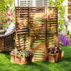 Outsunny Freestanding Outdoor Privacy Screen, 4 Self-Draining Planters / Raised Garden Beds, 3 Hinged Panels for Hot Tub, Patio, Backyard, Deck, Natural