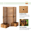 Outsunny Freestanding Outdoor Privacy Screen, 4 Self-Draining Planters / Raised Garden Beds, 3 Hinged Panels for Hot Tub, Patio, Backyard, Deck, Natural