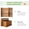 Outsunny Freestanding Outdoor Privacy Screen, 4 Self-Draining Planters / Raised Garden Beds, 3 Hinged Panels for Hot Tub, Patio, Backyard, Deck, Natural