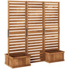 Outsunny Freestanding Outdoor Privacy Screen, 4 Self-Draining Planters / Raised Garden Beds, 3 Hinged Panels for Hot Tub, Patio, Backyard, Deck, Natural