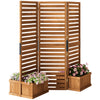 Outsunny Freestanding Outdoor Privacy Screen, 4 Self-Draining Planters / Raised Garden Beds, 3 Hinged Panels for Hot Tub, Patio, Backyard, Deck, Natural