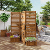 Outsunny Freestanding Outdoor Privacy Screen, 4 Self-Draining Planters / Raised Garden Beds, 3 Hinged Panels for Hot Tub, Patio, Backyard, Deck, Natural