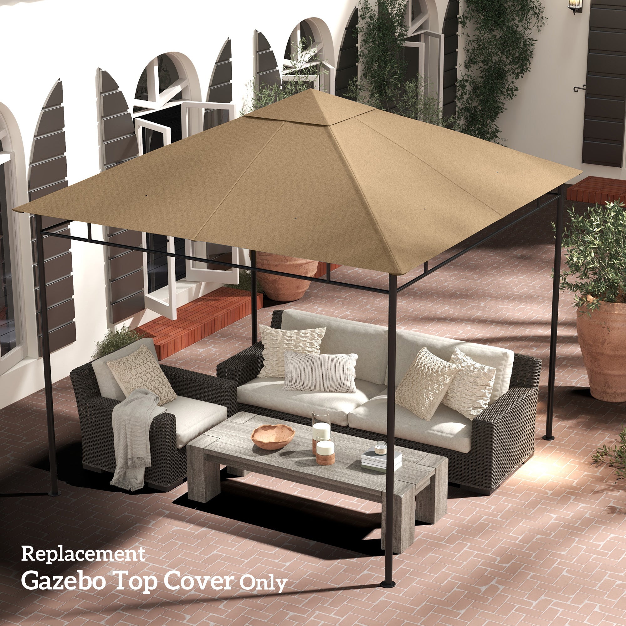 Outsunny 9.8' x 9.7' Square Gazebo Canopy Replacement UV Protected Top Cover Sun Shade Beige